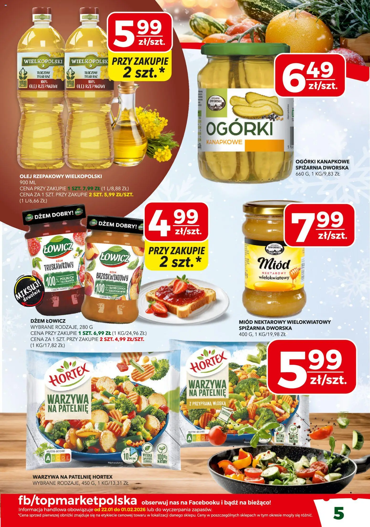 Top Market Gazetka od 22.01.2026 | Strona: 5 | Produkty: Miód, Dżem, Ogórki, Warzywa
