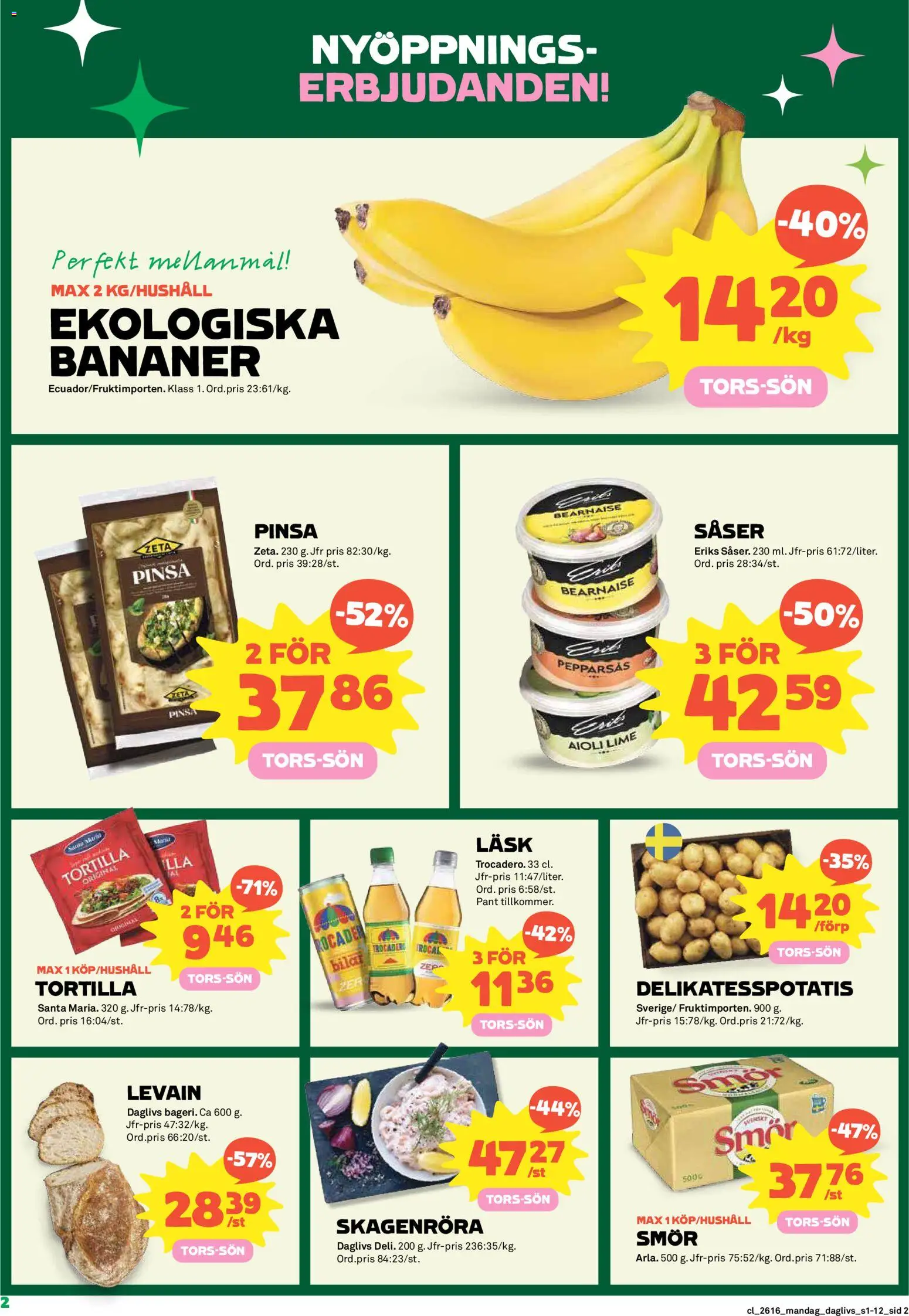 Coop Daglivs reklamblad aktuell från 13.04.2026 | Sida: 2 | Produkter: Aioli, Smör, Bananer, Lime