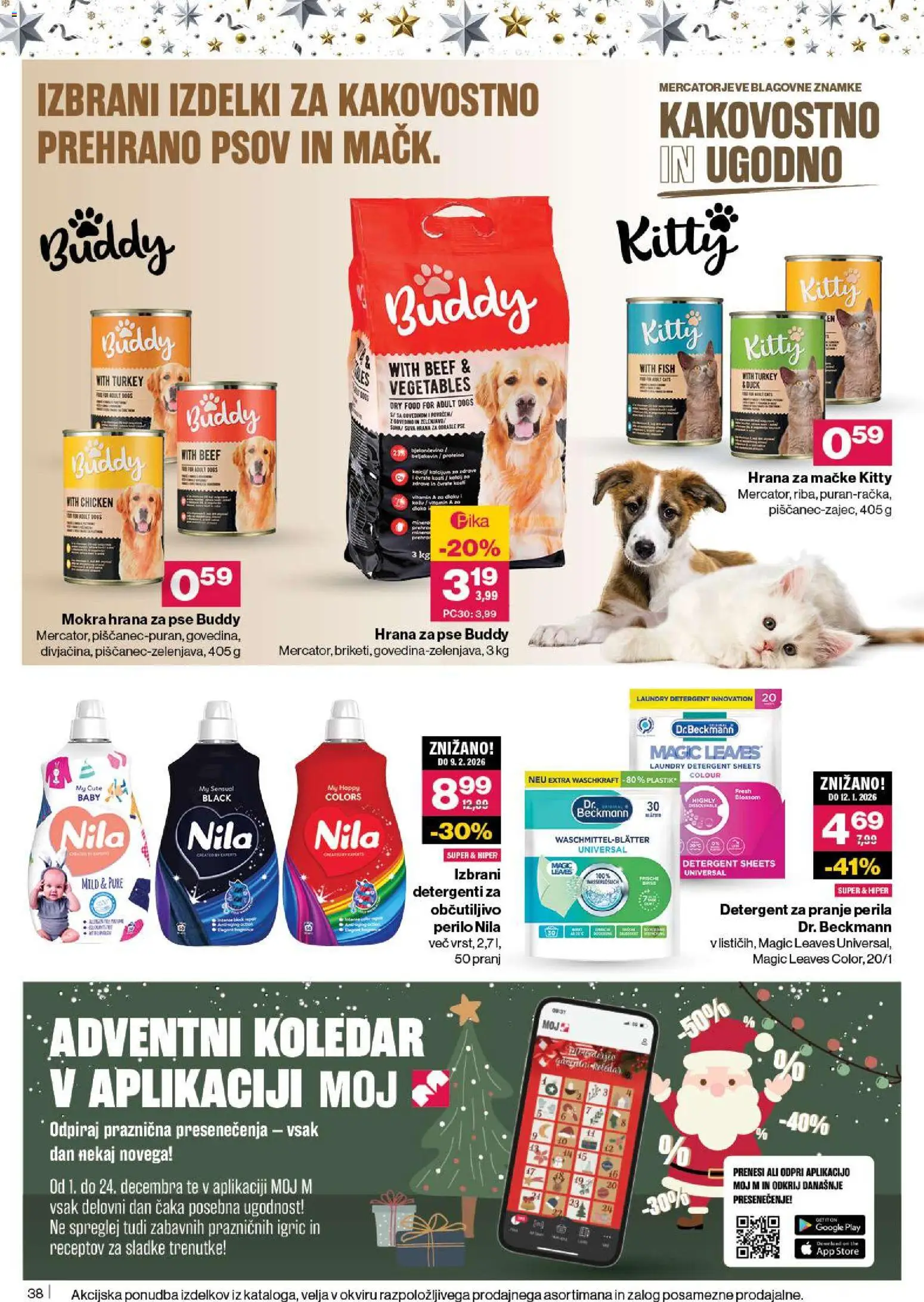 Novi Mercator katalog ponudbe – veljaven od 27.11.2025 | Stran: 40 | Izdelki: Hrana za mačke, Hrana za pse, Detergent