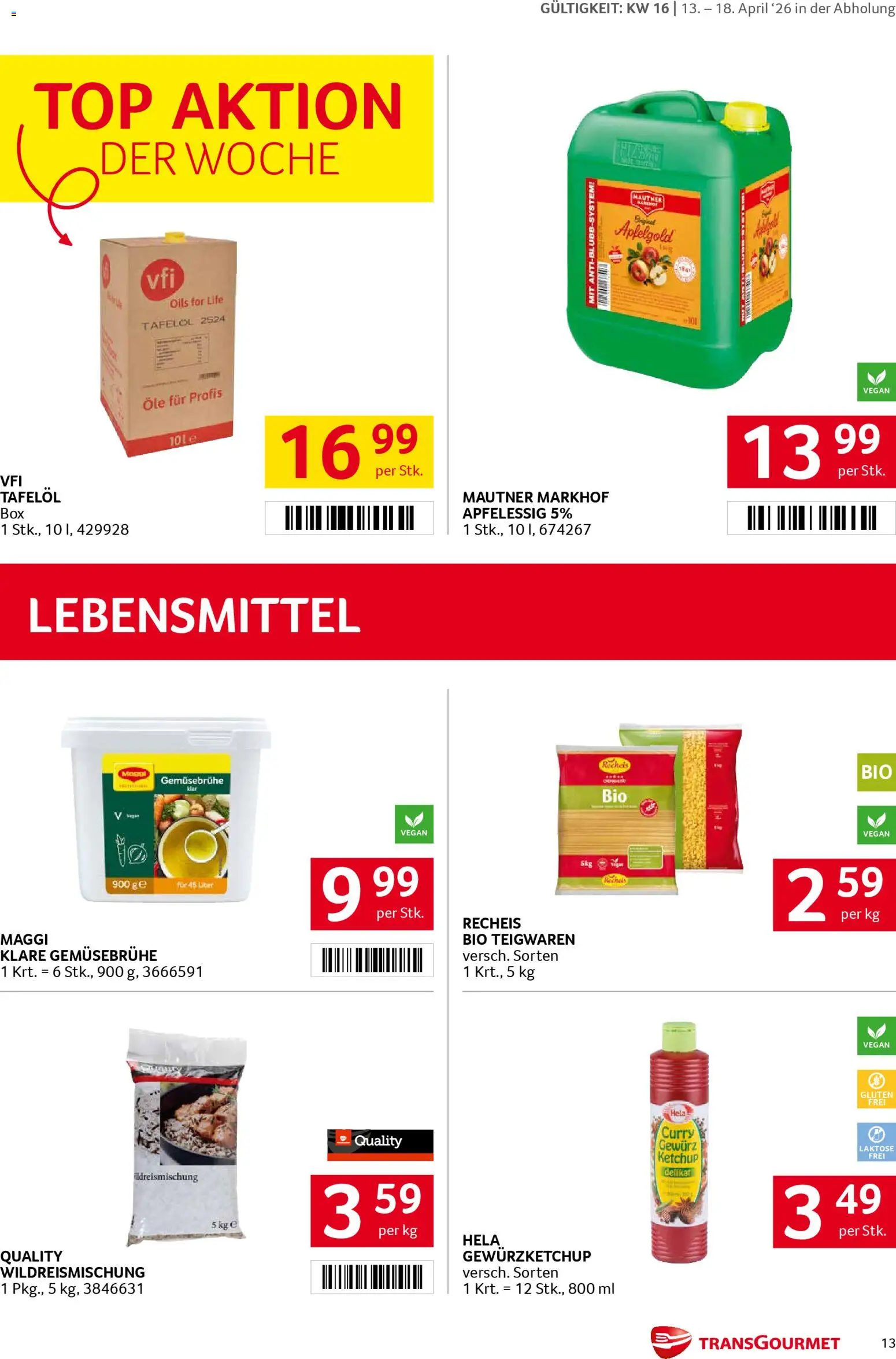 Transgourmet Flugblatt gültig ab 13.04.2026 | Seite: 13 | Produkte: Ketchup, Libacomb