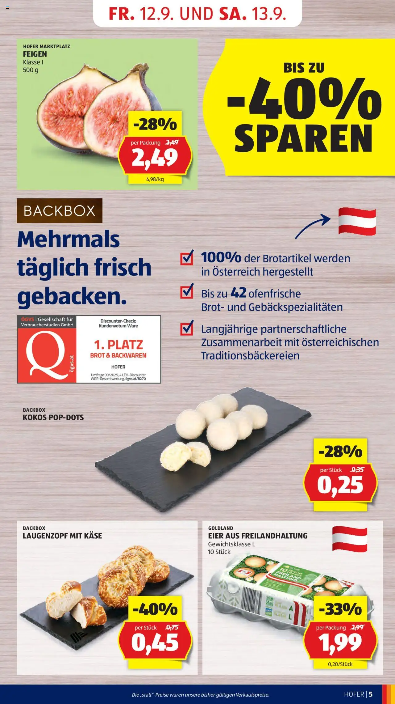 Hofer Flugblatt gültig ab 12.09.2025 | Seite: 7 | Produkte: Käse, Eier, Brot