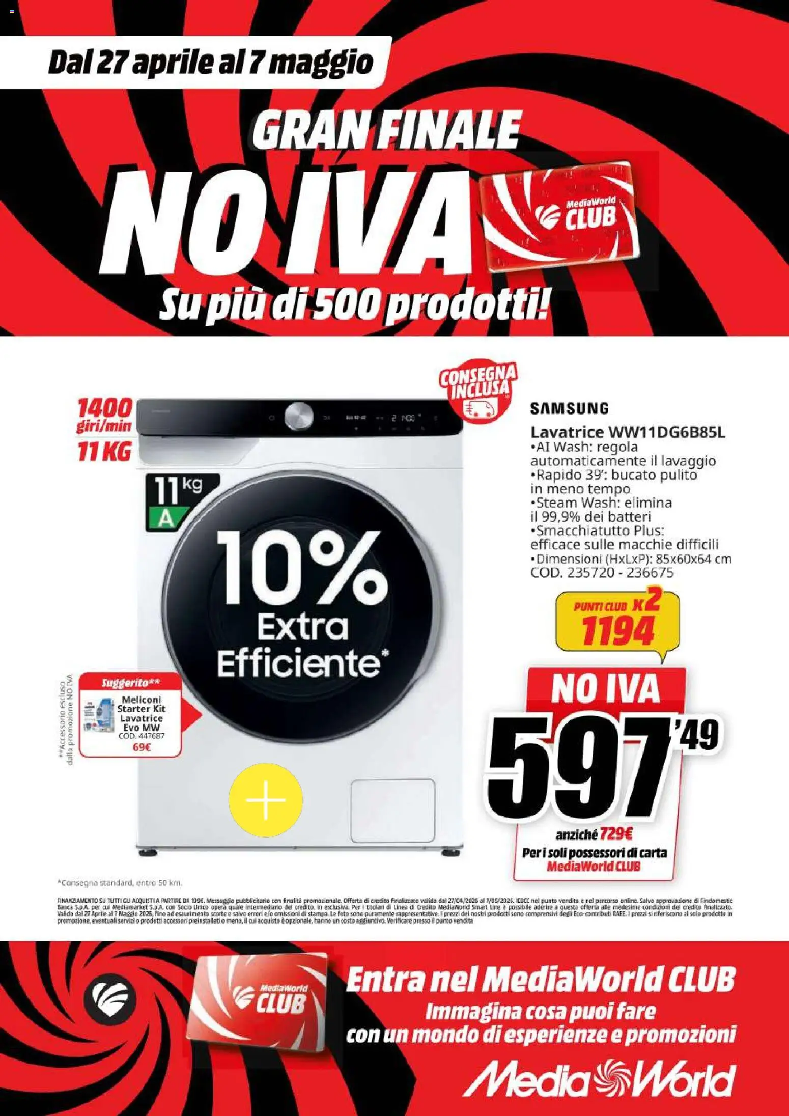 Volantino Media World del 27.04.2026 | Pagina: 19 | Prodotti: Lavatrice, Samsung