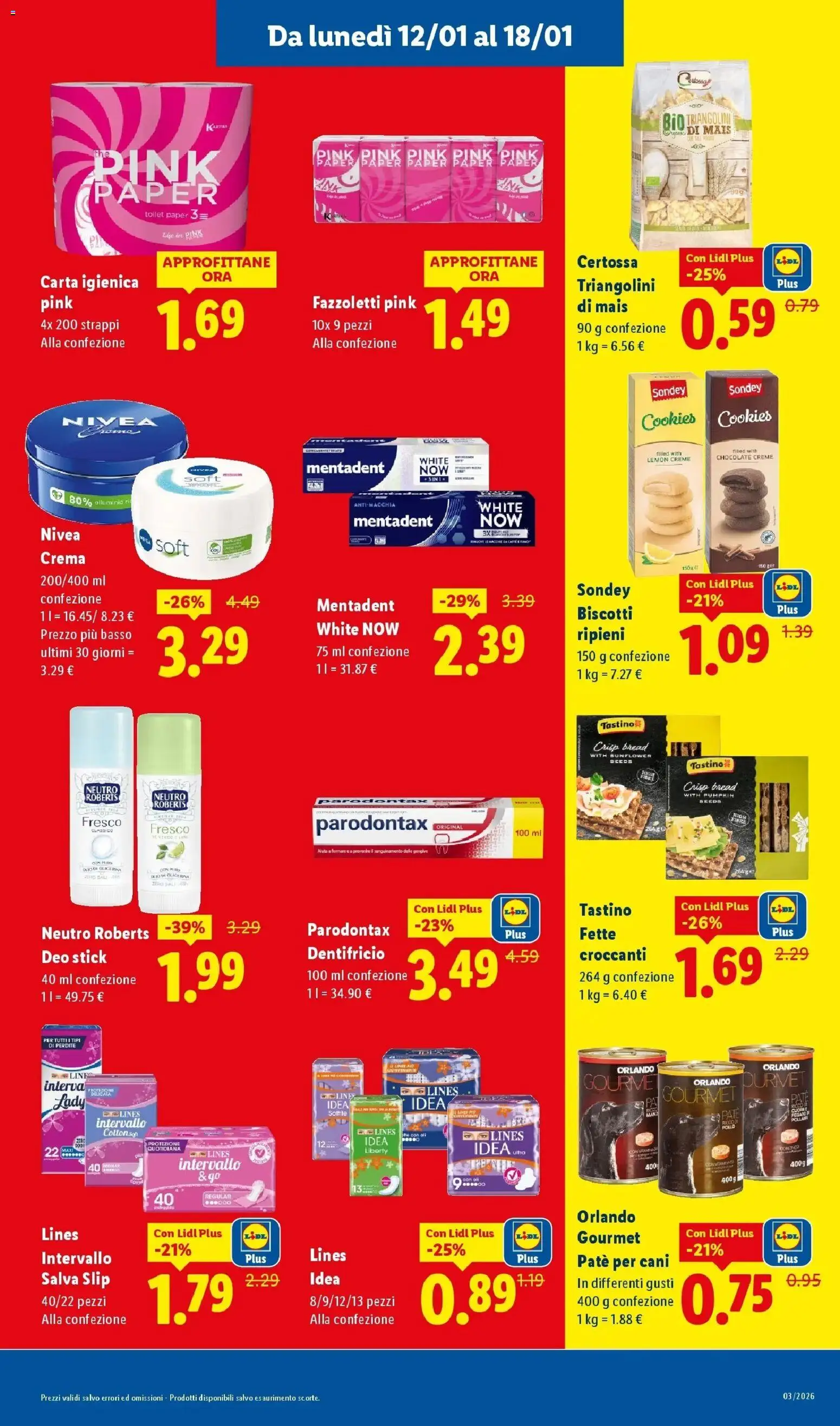 Volantino Lidl del 12.01.2026 | Pagina: 19 | Prodotti: Crema, Paté, Carta igienica, Slip