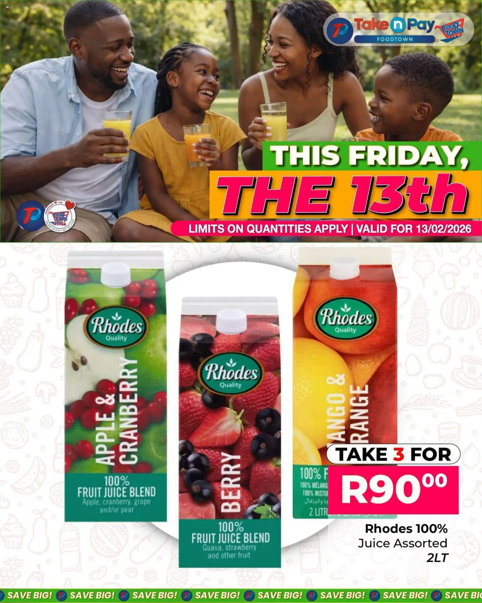 New Take n Pay catalogue – valid from 13.02.2026 | Page: 4 | Products: Milk, Juice, Fruit