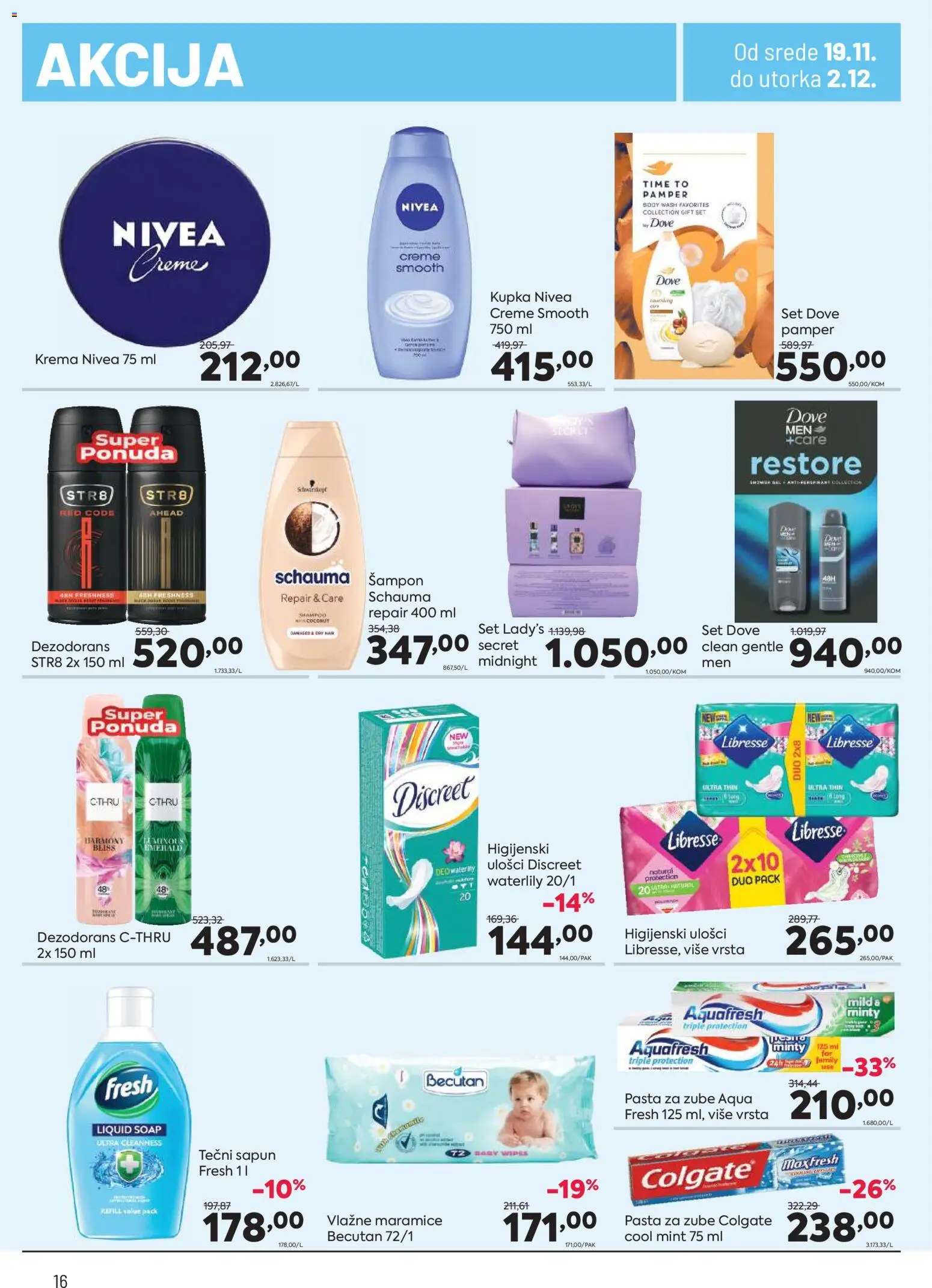 PerSu katalog - važi od 19.11.2025 | Strana: 16 | Proizvode: Tečni sapun, Higijenski ulošci, Sapun, Vlažne maramice