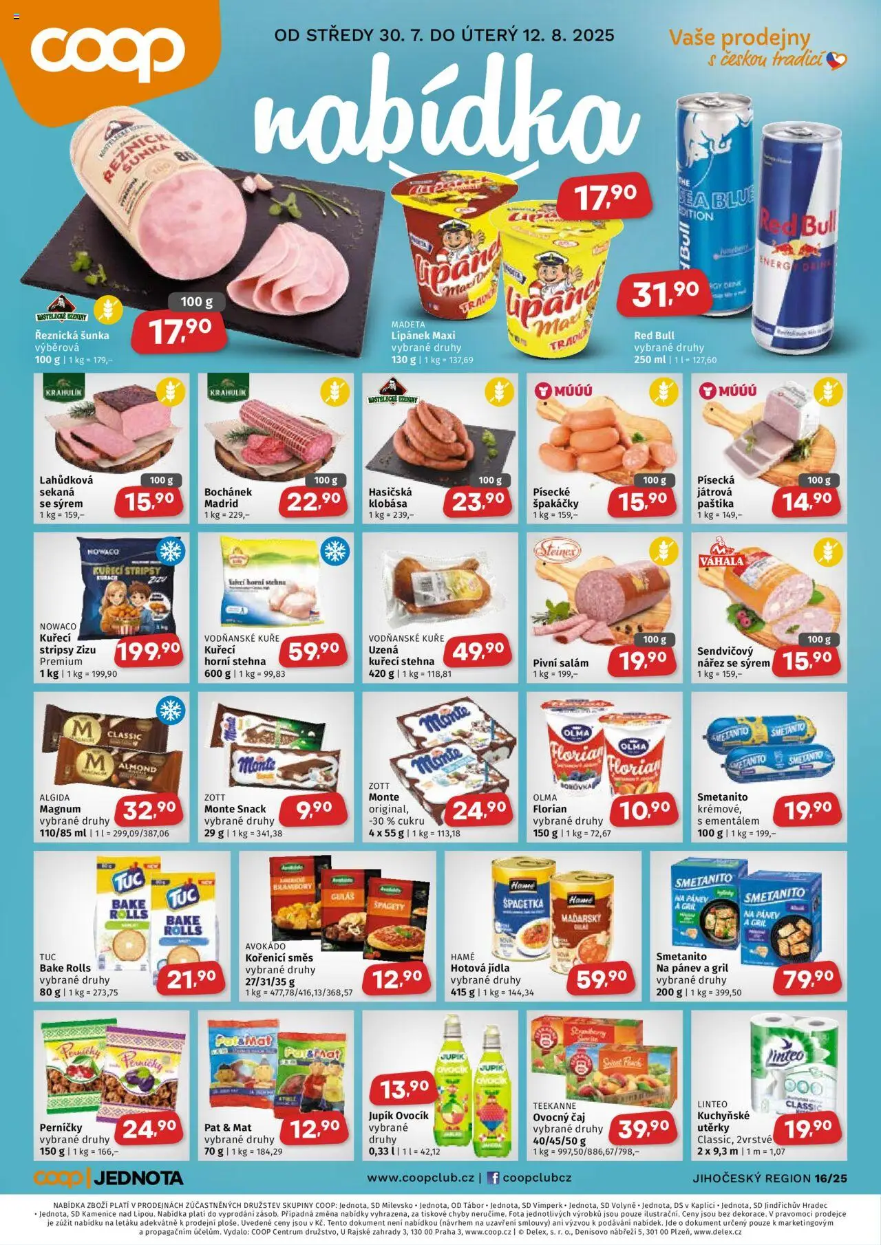 Coop leták - Jihočeský region od 30.07.2025 | Strana: 1 | Produkty: Utěrky, Brambory, Magnum, Kuře