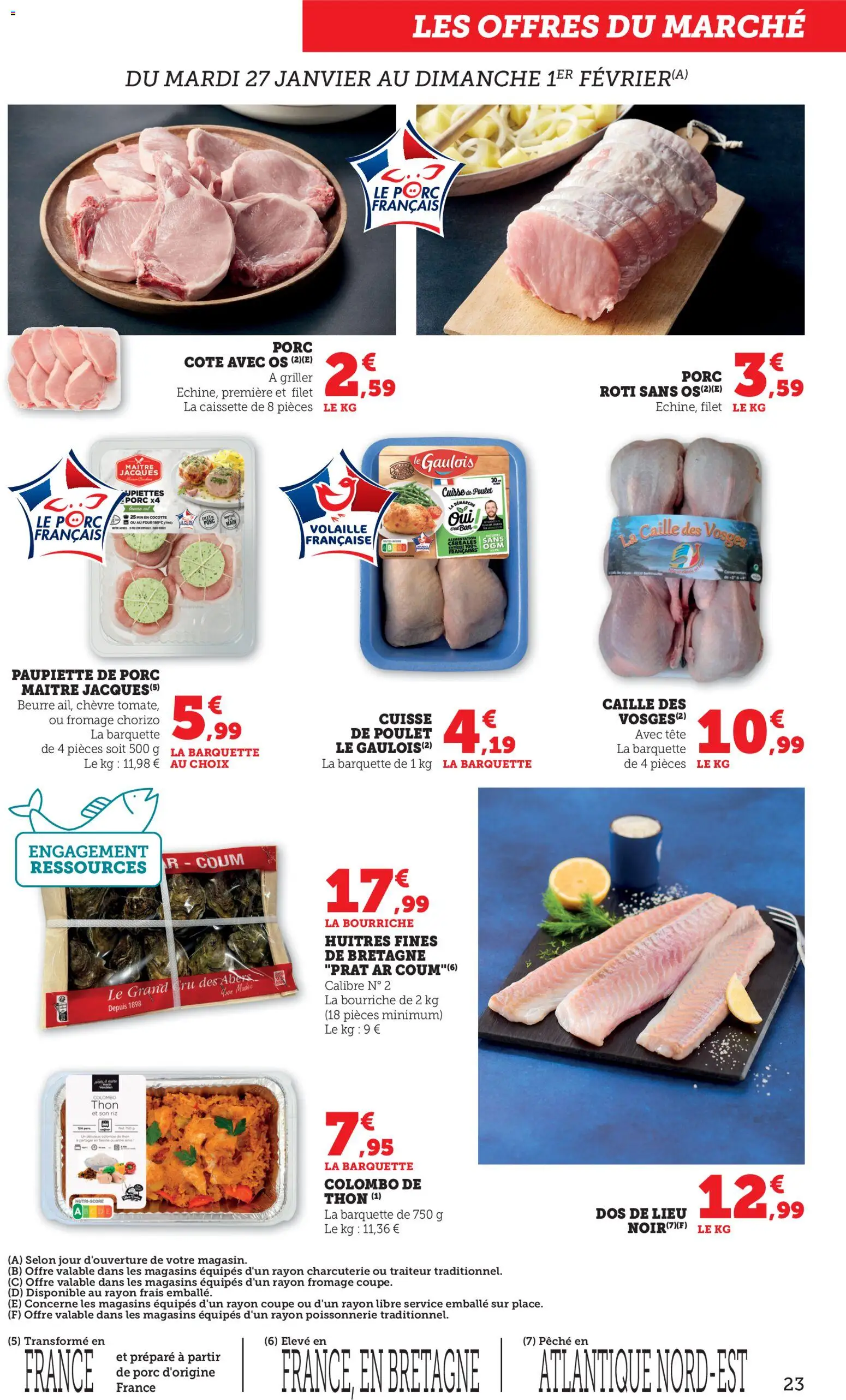 {H1} | Page: 23 | Produits: Pêche, Cuisse de poulet, Porc, Huîtres