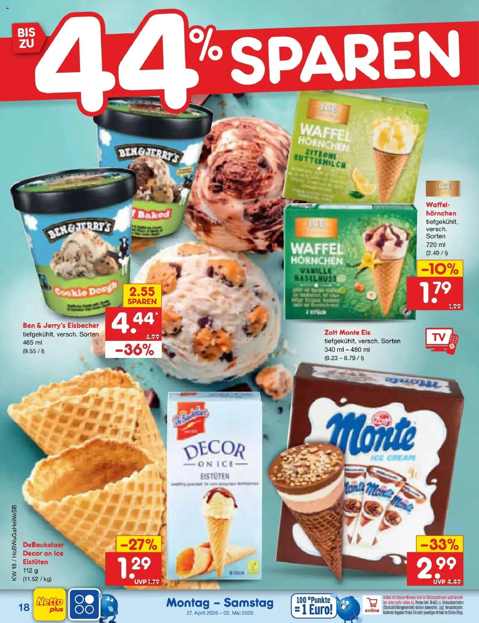 Netto Marken-Discount Prospekt Hannover	 – gültig ab 27.04.2026 | Seite: 22 | Produkte: Buttermilch, Ben & Jerry's, Zitrone, Eis