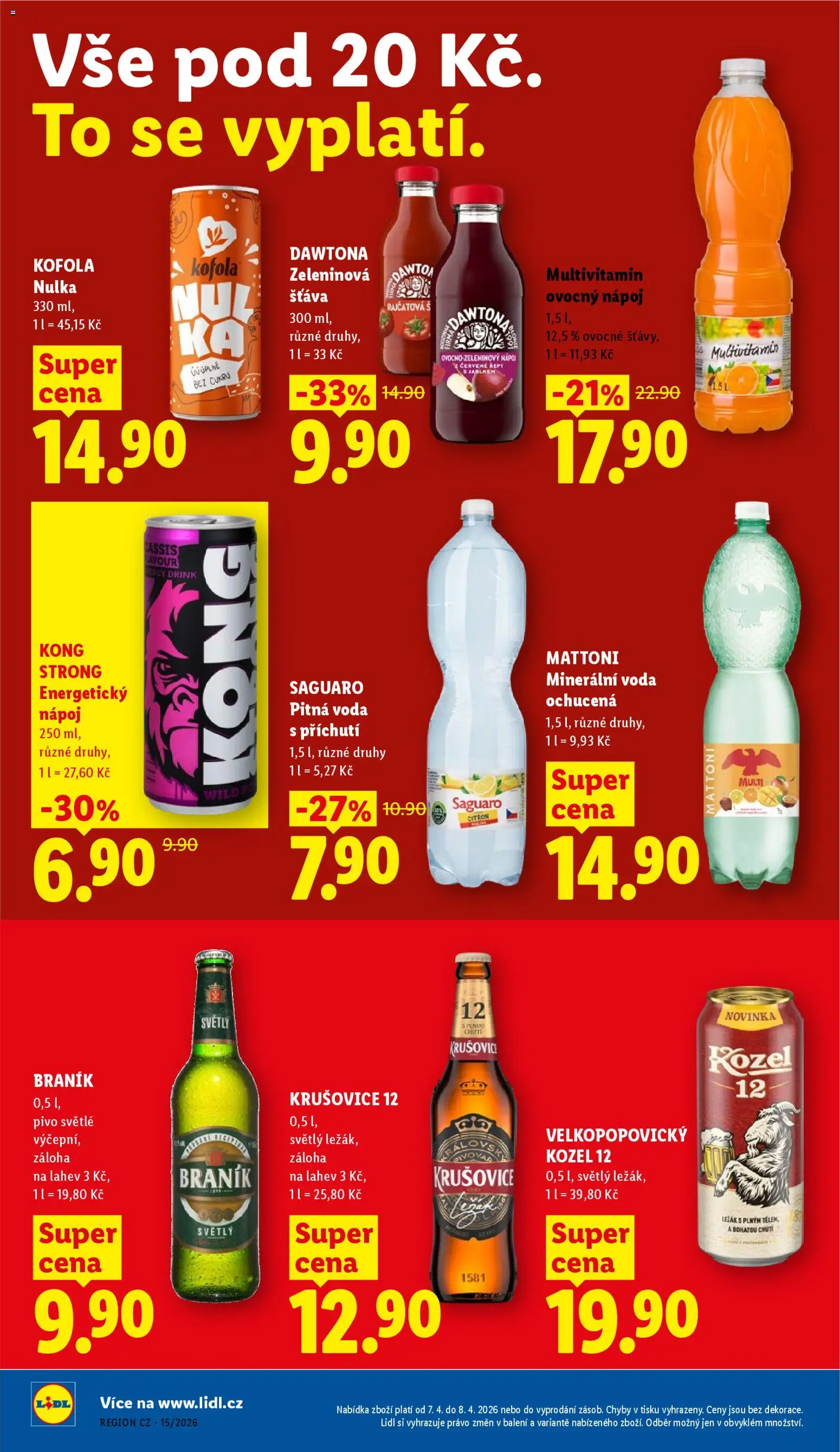 Lidl leták od 07.04.2026 | Strana: 16 | Produkty: Voda, Pivo, Velkopopovický Kozel, Krušovice