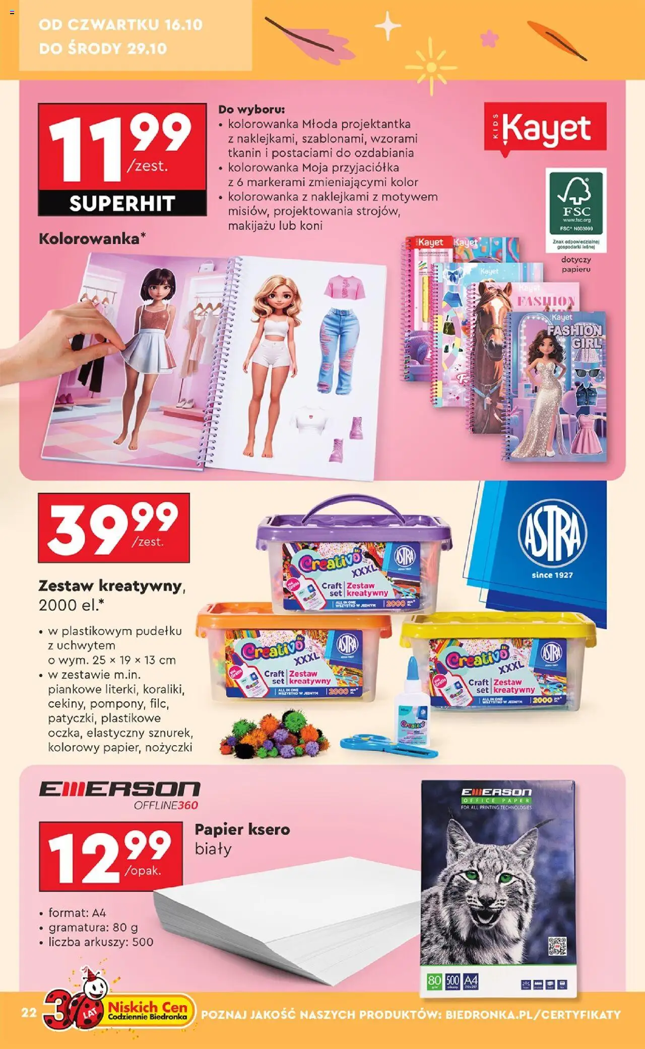 Biedronka gazetka - Hity i inspiracje od 13.10.2025 | Strona: 22 | Produkty: Papier ksero