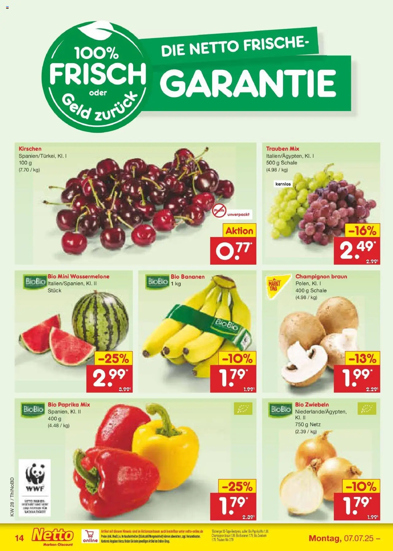 Netto Marken-Discount prospekt Herzberg	 - gültig ab dem 07.07.2025 | Seite: 16 | Produkte: Trauben, Zwiebeln, Paprika, Wassermelone