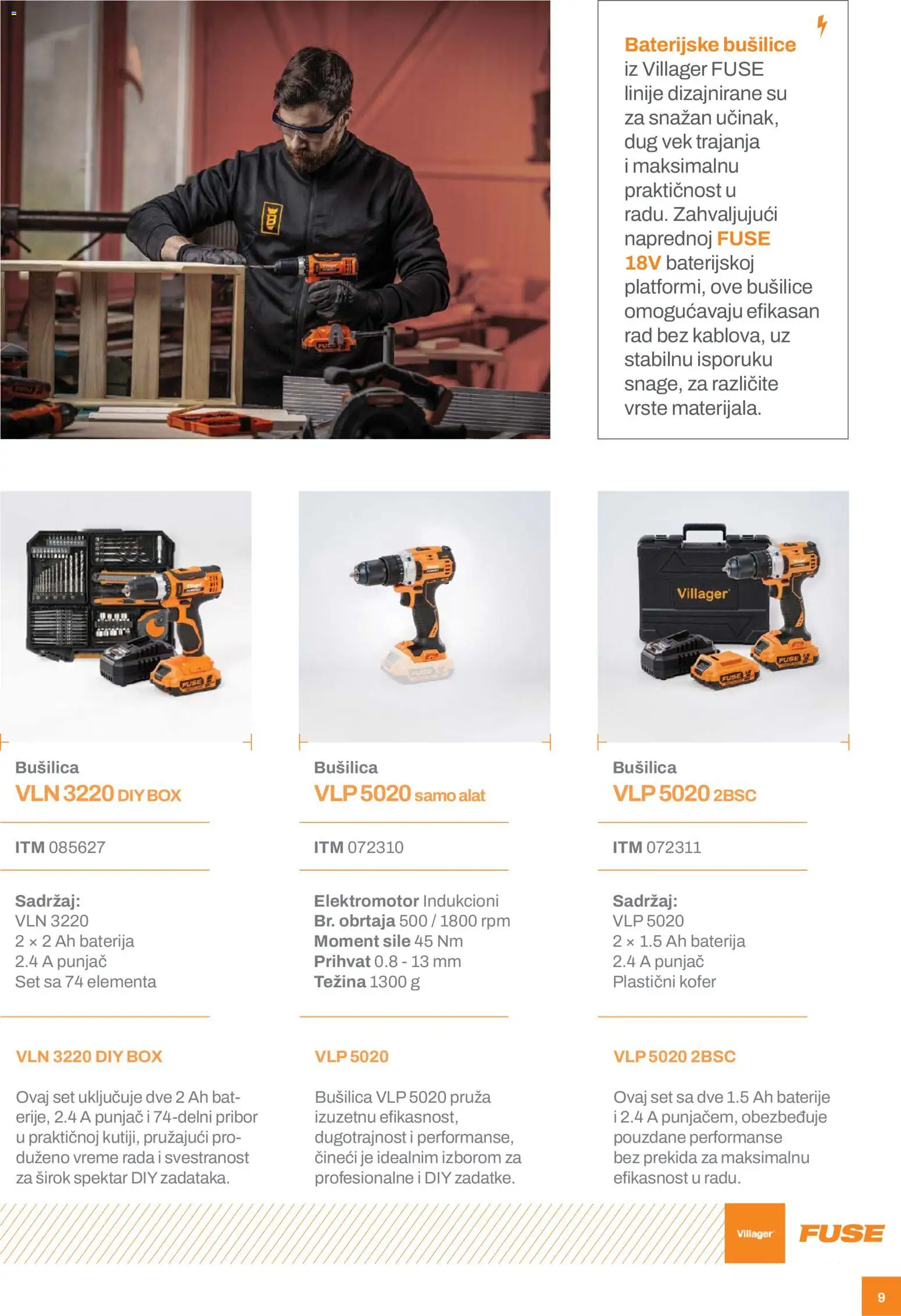 Villager katalog - važi od 24.02.2026 | Strana: 9 | Proizvode: Kofer, Baterija, Bušilica, Baterije