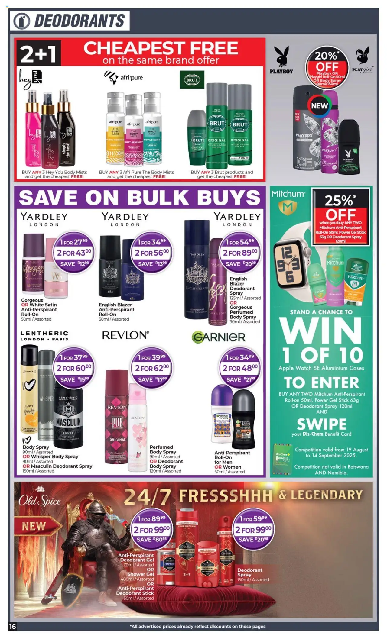 Dis-Chem Specials │ valid from 19.08.2025 | Page: 16 | Products: Watch, Blazer, Body spray, Shower gel