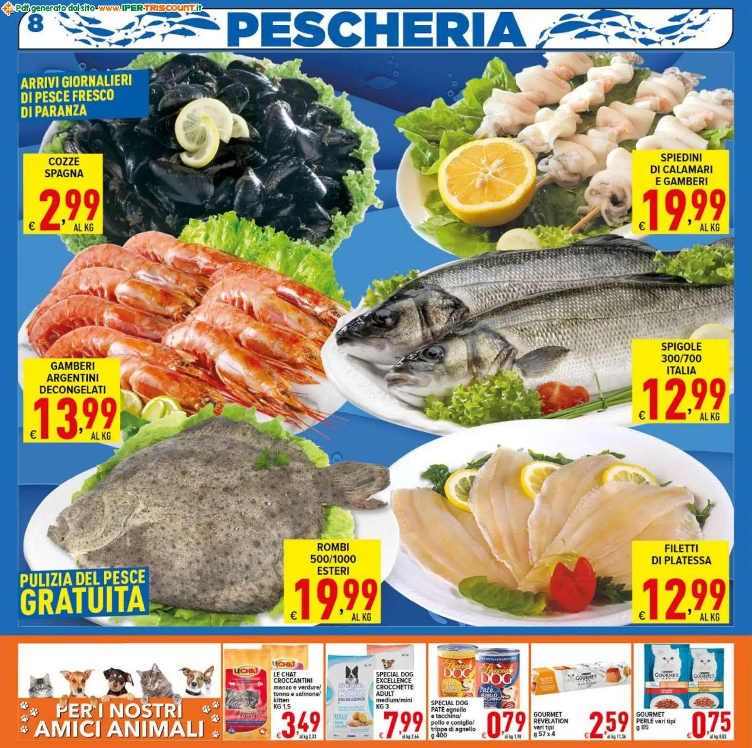 Volantino Ipertriscount del 29.10.2025 | Pagina: 8 | Prodotti: Manzo, Cozze, Calamari, Spiedini