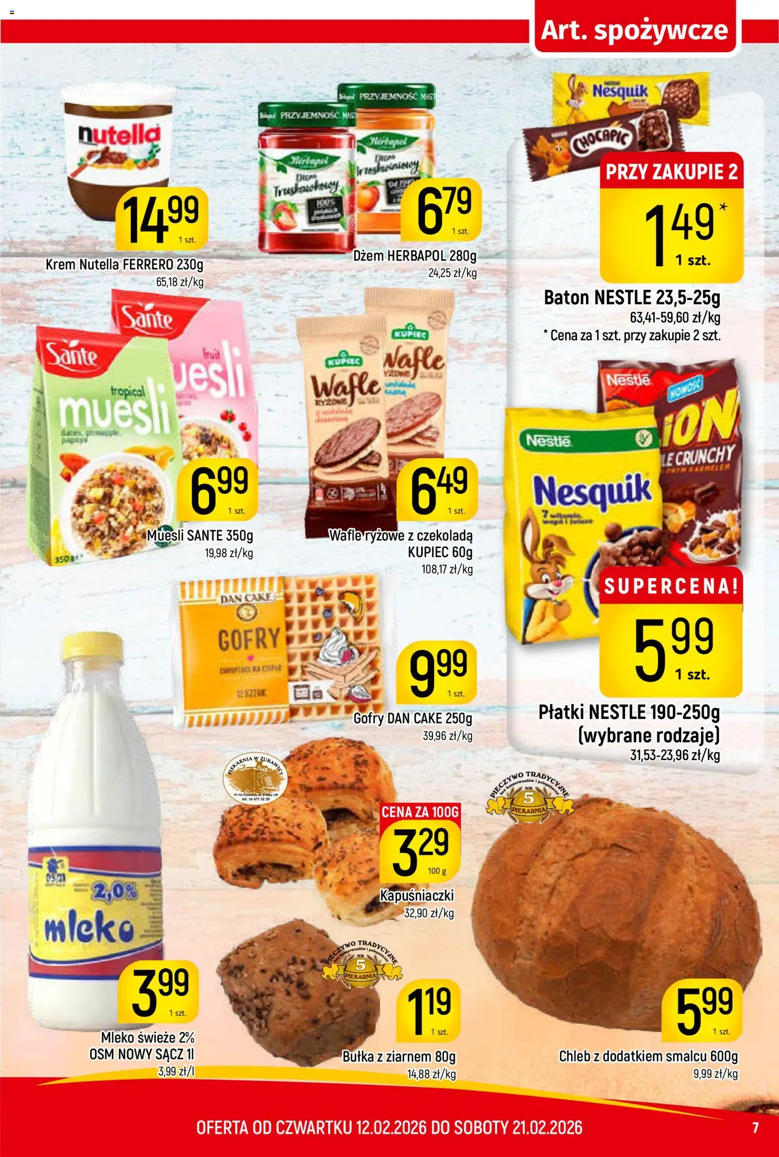 Piotruś Pan Gazetka od 12.02.2026 | Strona: 7 | Produkty: Wafle, Piekarnia, Mleko, Czekolada