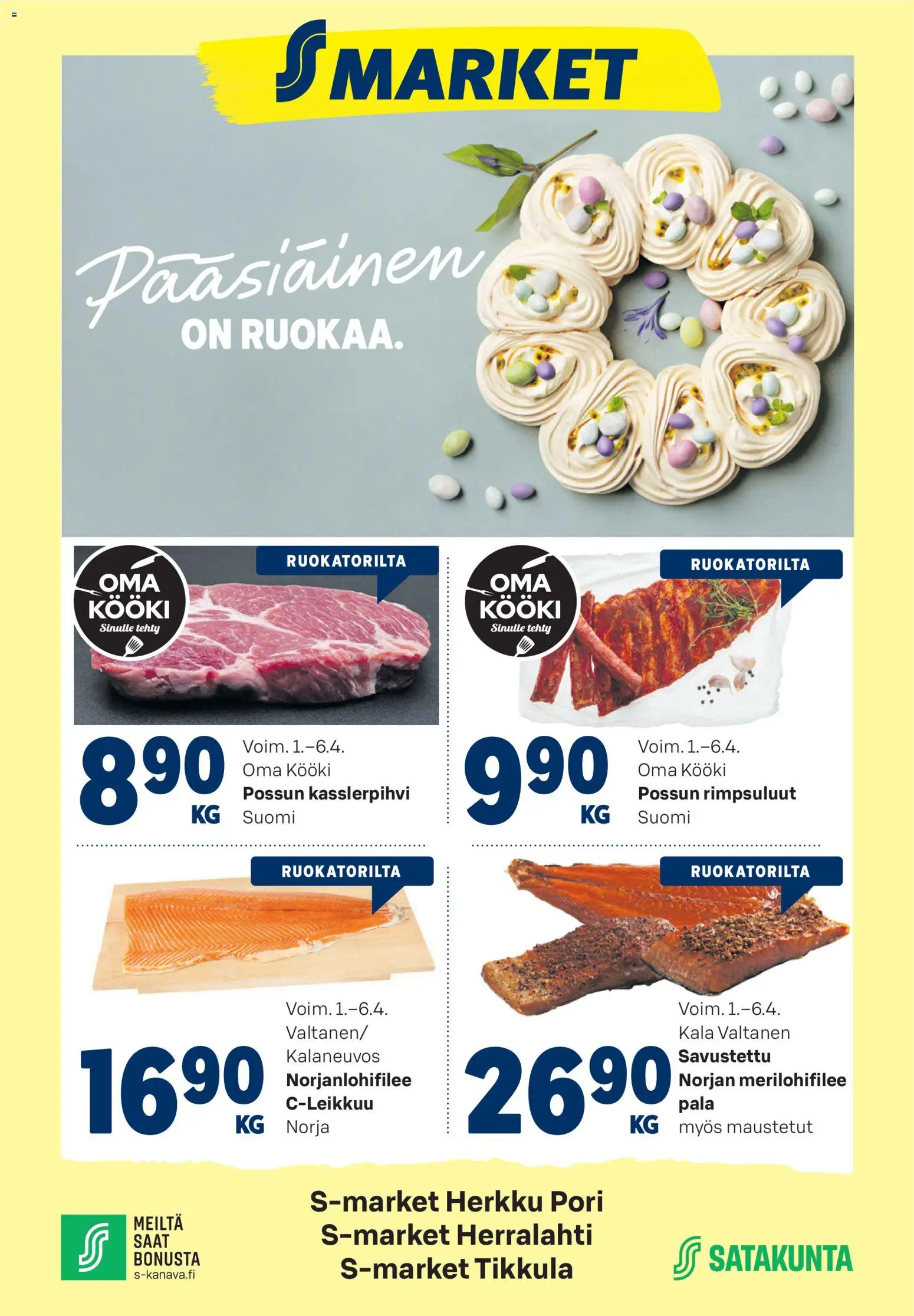 S-market tarjoukset - Pääsiäinen on ruokaa – voimassa 01.04.2026 alkaen | Sivu: 1