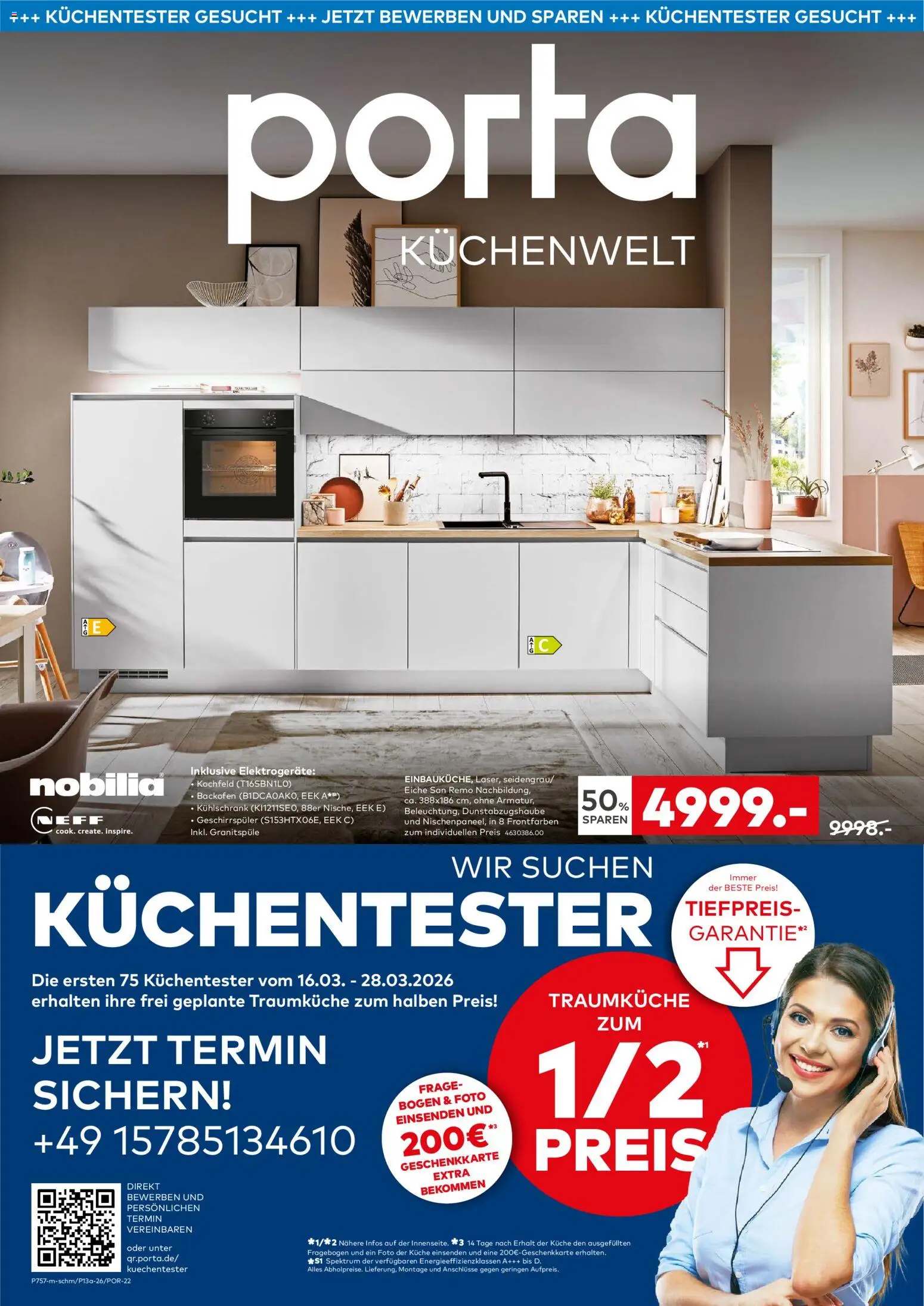 Porta! Küchenwelt – gültig ab 16.03.2026 | Seite: 1 | Produkte: Neff, Kühlschrank, Kochfeld, Backofen