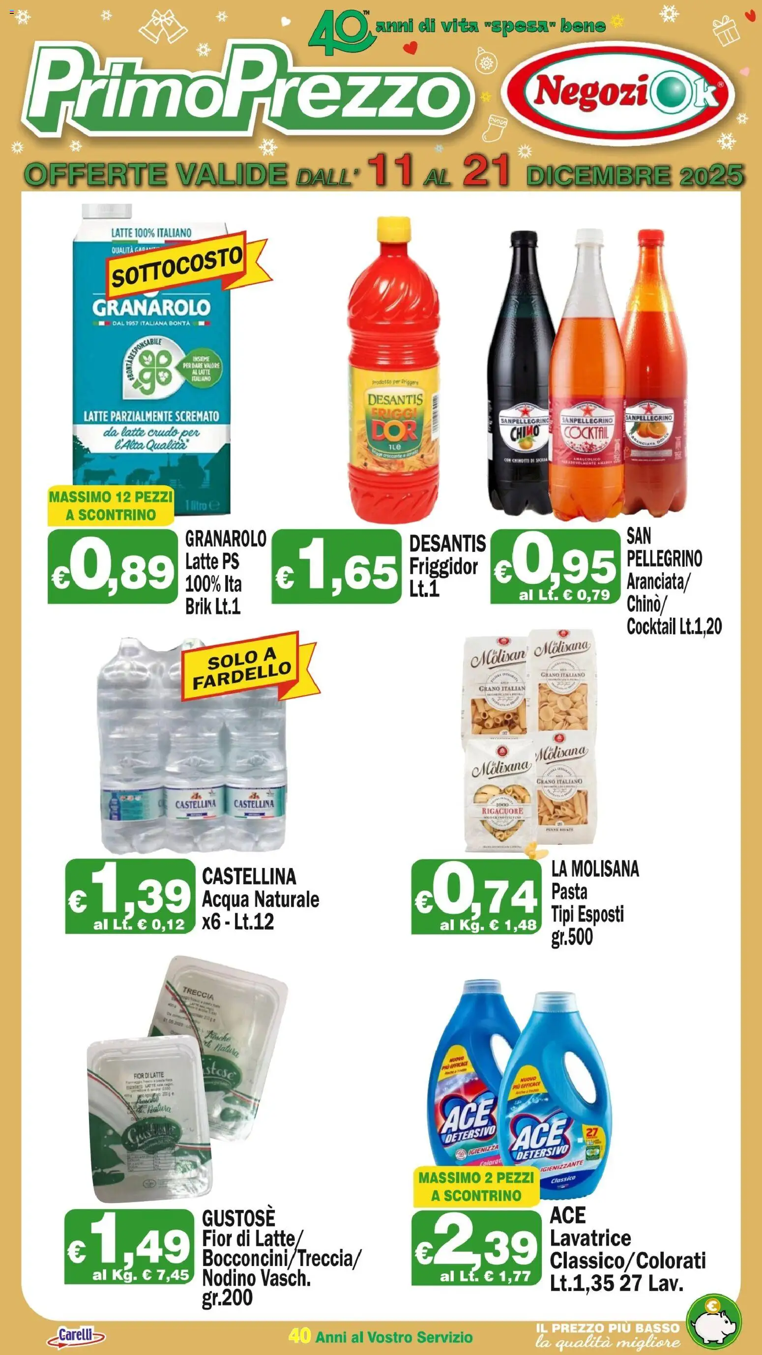 Volantino Primo Prezzo del 11.12.2025 | Pagina: 1 | Prodotti: Acqua, Latte, Pasta, Penne