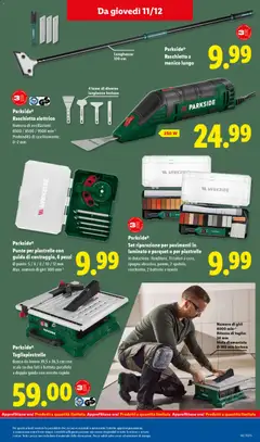 Anteprima del volantino Parkside® Punte per piastrelle con guida di centraggio, 6 pezzi, Ø punte: 5 / 6 / 8 / 10 / 12 mm Max. numero di giri: 800 min¹ valido a partire dal 08.12.2025 | Pagina: 47 | Prodotti: Spugna, Piastrelle, Scala, Batterie