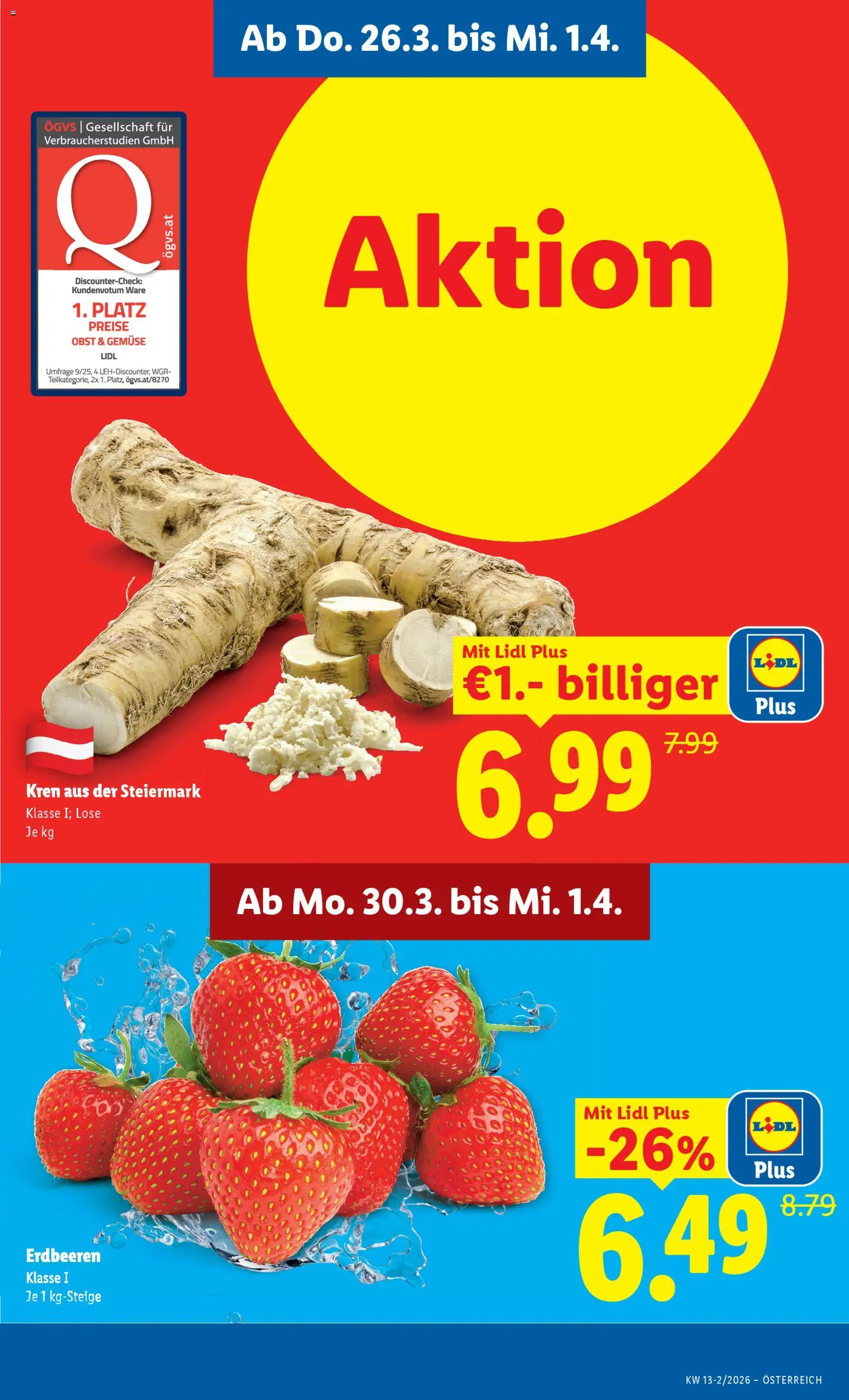 Lidl Flugblatt - Oberpullendorf, Güssing, Oberwart gültig ab 26.03.2026 | Seite: 3 | Produkte: Erdbeeren, Gemüse, Obst