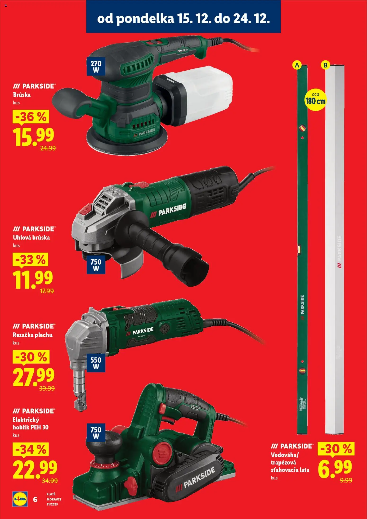 Nové Lidl akcie – leták je platný od 15.12.2025 | Strana: 6 | Produkty: Rezačka, Uhlová brúska, Parkside