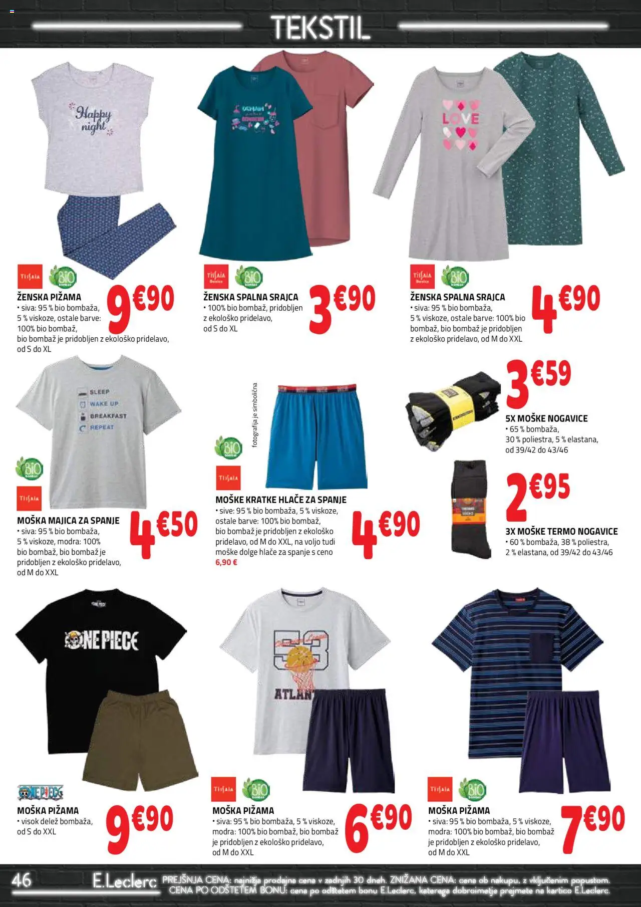 Novi E.leclerc katalog ponudbe – veljaven od 10.09.2025 | Stran: 46 | Izdelki: Pižama, Hlace, Kratke hlace, Nogavice