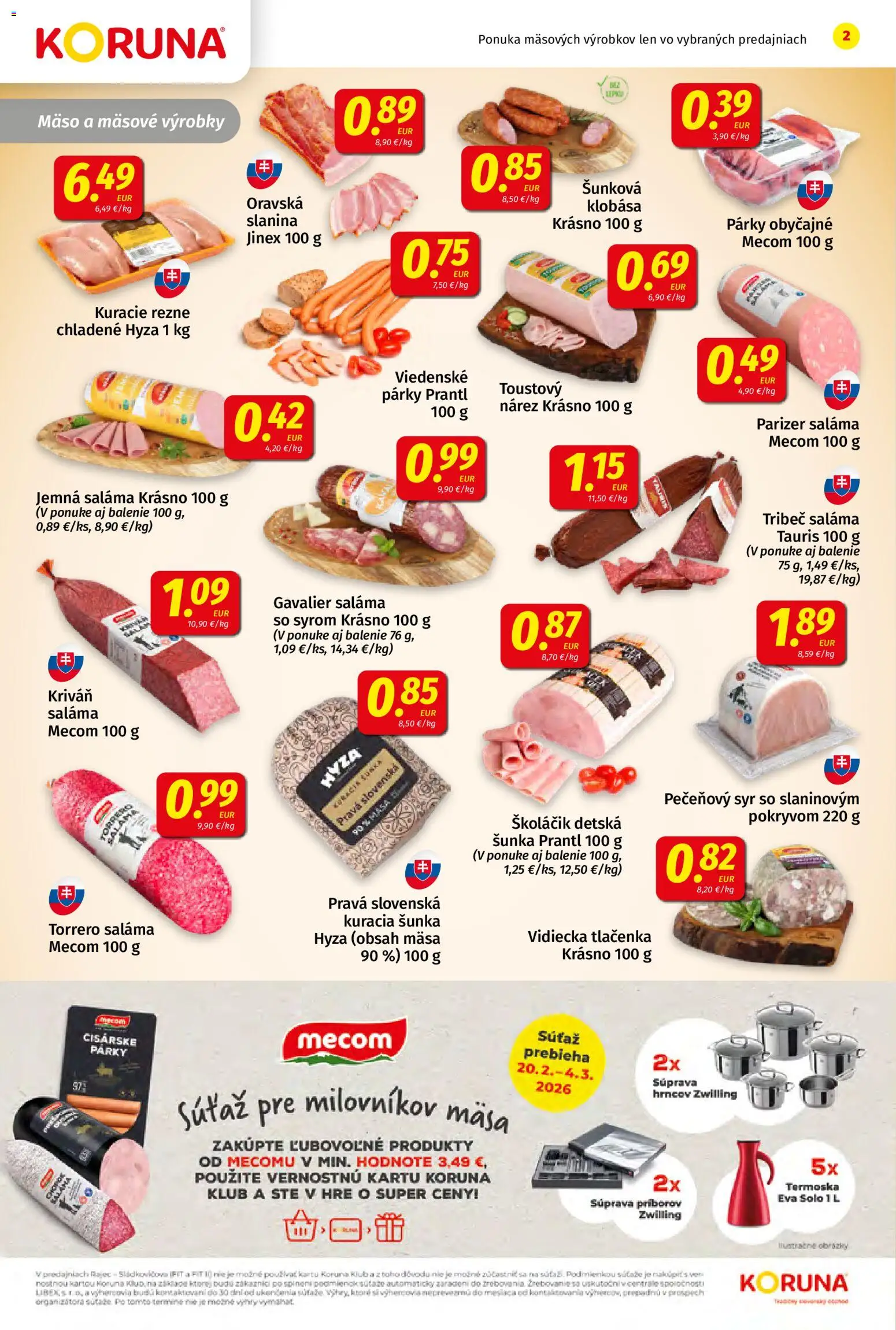Nové Koruna akcie – leták je platný od 20.02.2026 | Strana: 2 | Produkty: Syr, Saláma, Rajec, Kuracie rezne