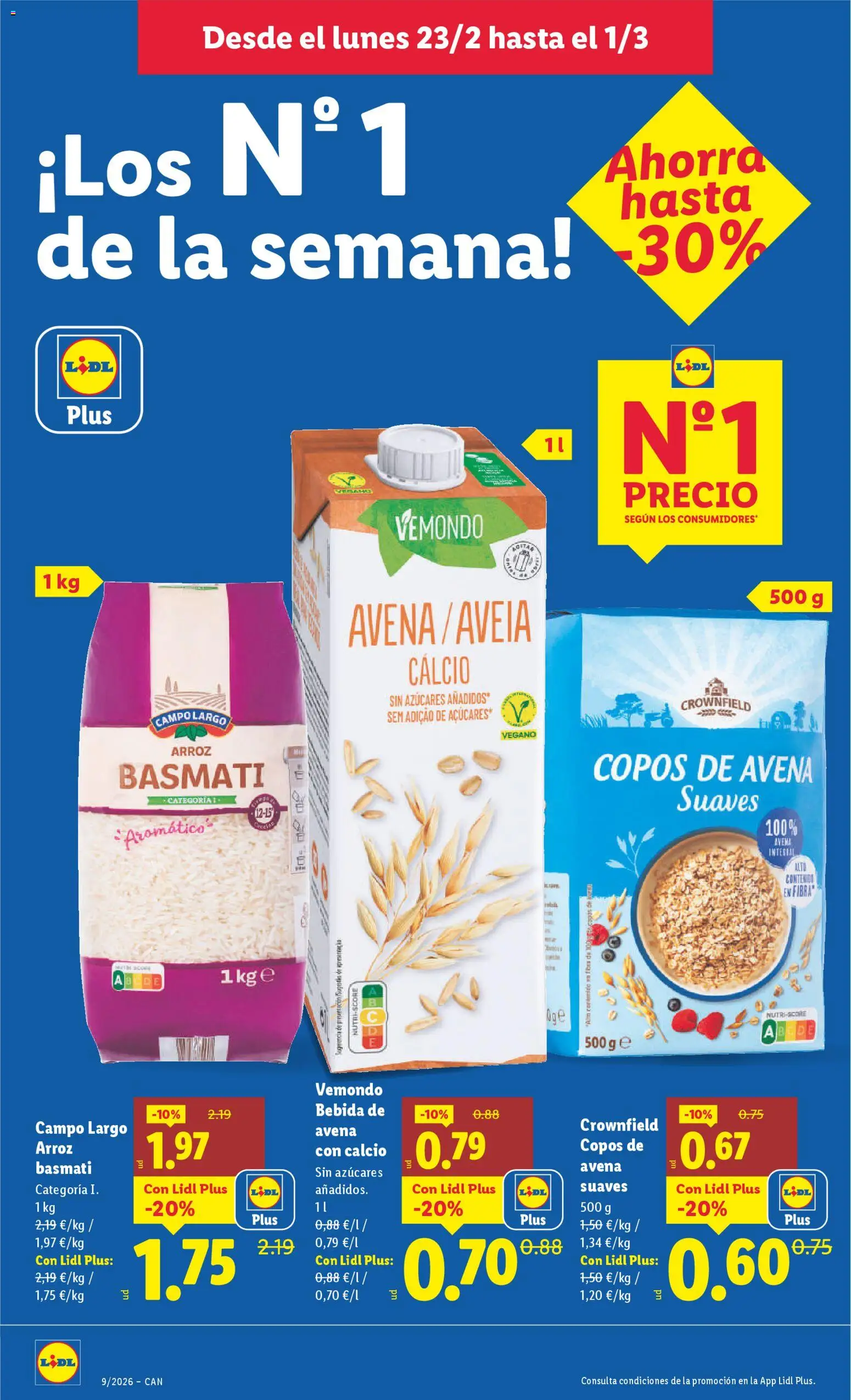 Lidl - Canarias │ válido desde el 23.02.2026 | Página: 8 | Productos: Arroz, Copos, Bebida de avena