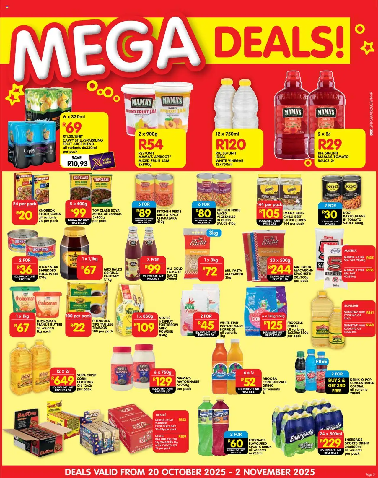 New Shoprite catalogue – valid from 20.10.2025 | Page: 3 | Products: Jam, Milk, Oil, Chocolate