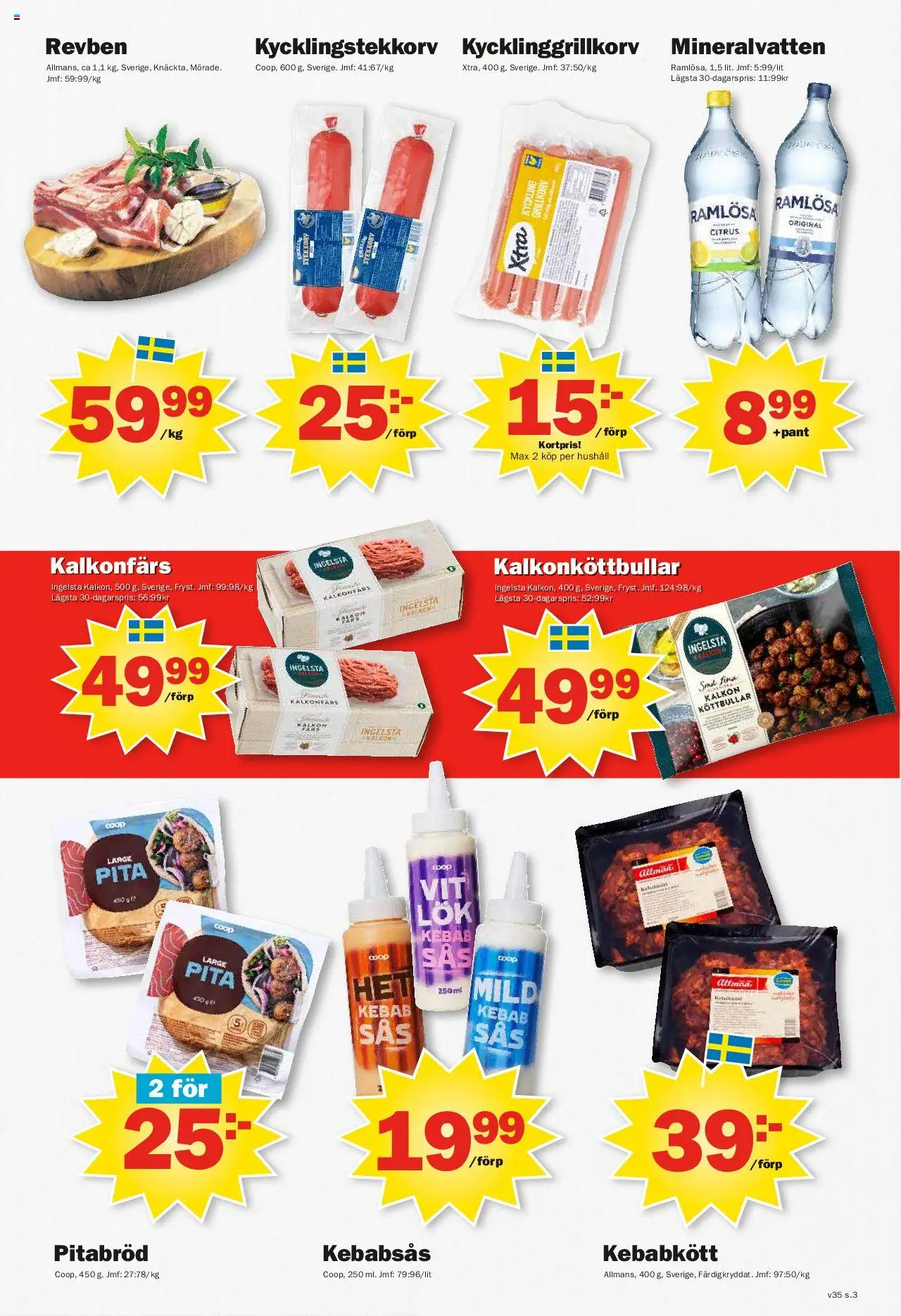 Pekås reklamblad aktuell från 25.08.2025 | Sida: 3 | Produkter: Pitabröd, Mineralvatten, Kebabsås, Kalkon