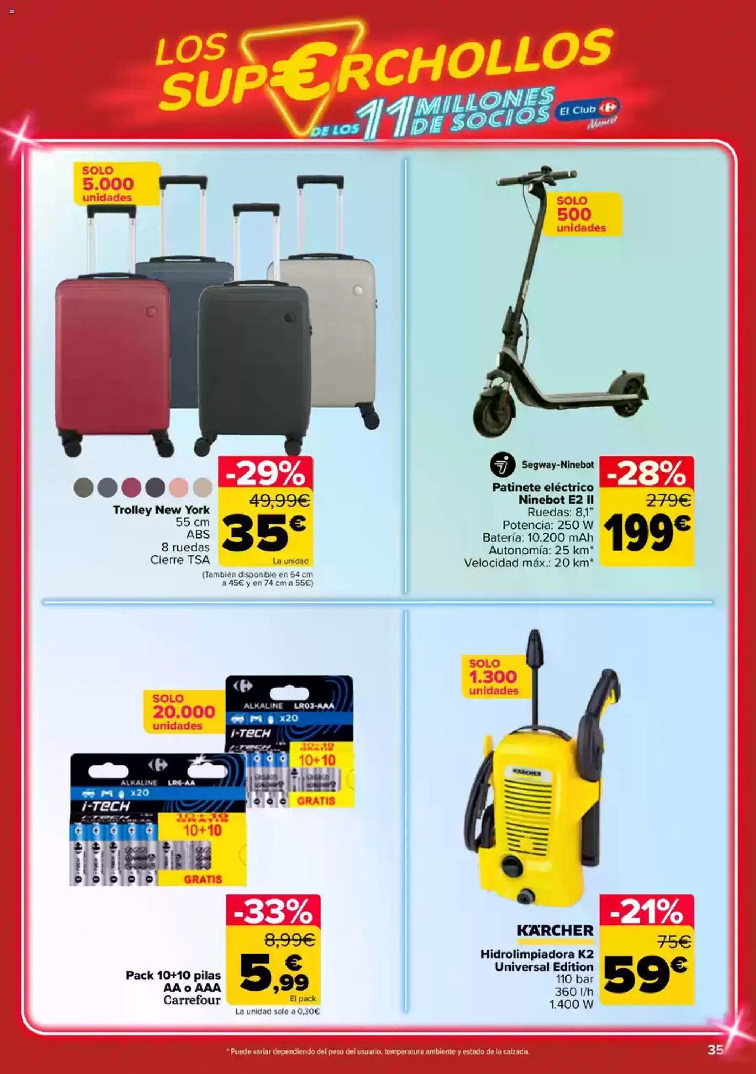 Carrefour Super chollos │ válido desde el 23.04.2026 | Página: 35 | Productos: Hidrolimpiadora, Patinete, Peso, Batería