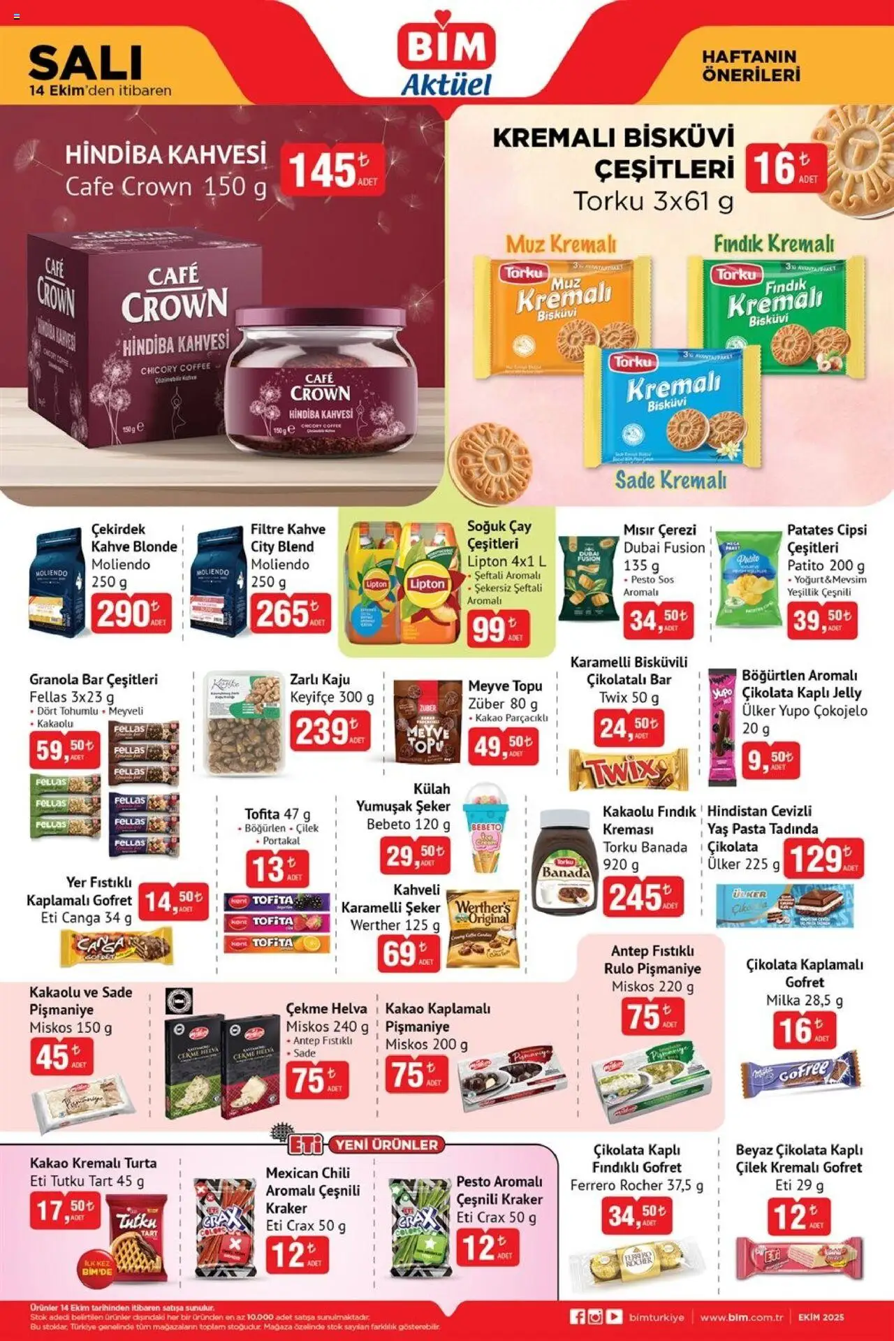 BİM Katalog - 14.10.2025 tarihinden itibaren geçerlidir | Sayfa: 2 | Ürünler: Fındıklı gofret, Muz, Meyve, Bisküvi