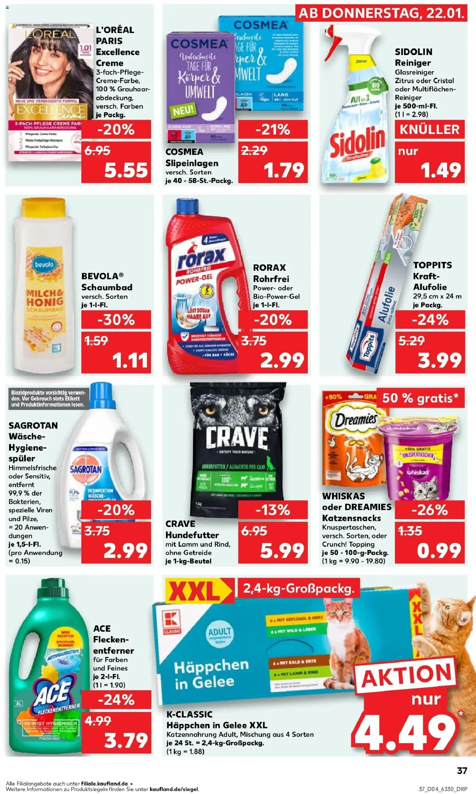 Kaufland prospekt Eschwege	 – gültig ab 22.01.2026 | Seite: 37 | Produkte: Creme, Fleckenentferner, Getreide, Whiskas