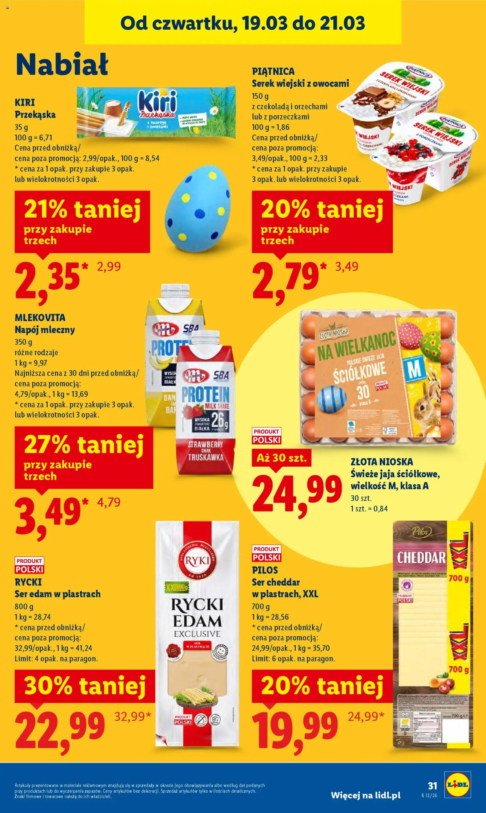 Lidl gazetka od 19.03.2026 | Strona: 31 | Produkty: Serek, Ser, Czekolada, Ser cheddar