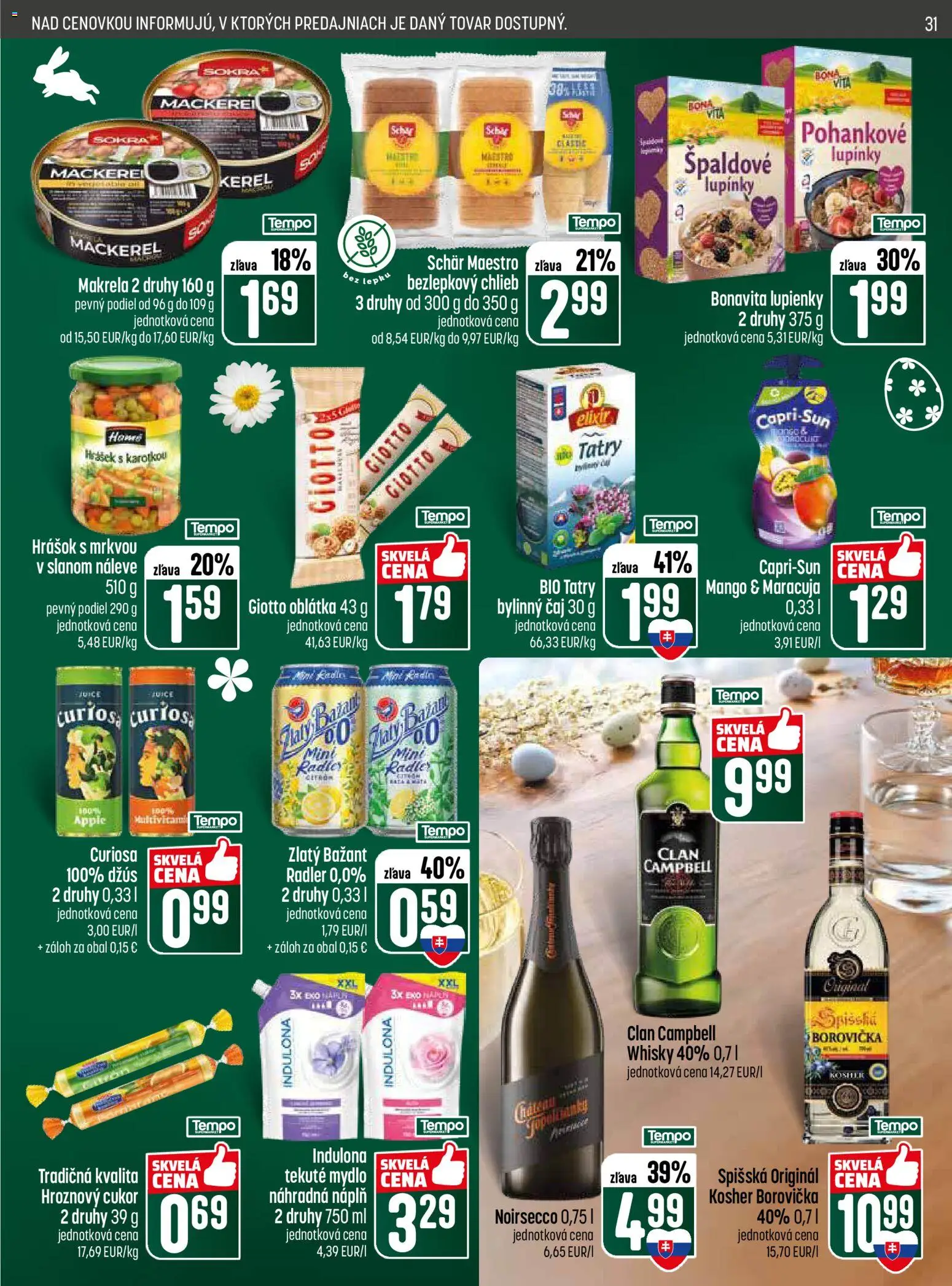 Nové COOP Jednota akcie – leták je platný od 19.03.2026 | Strana: 31 | Produkty: Džús, Čaj, Mango, Indulona