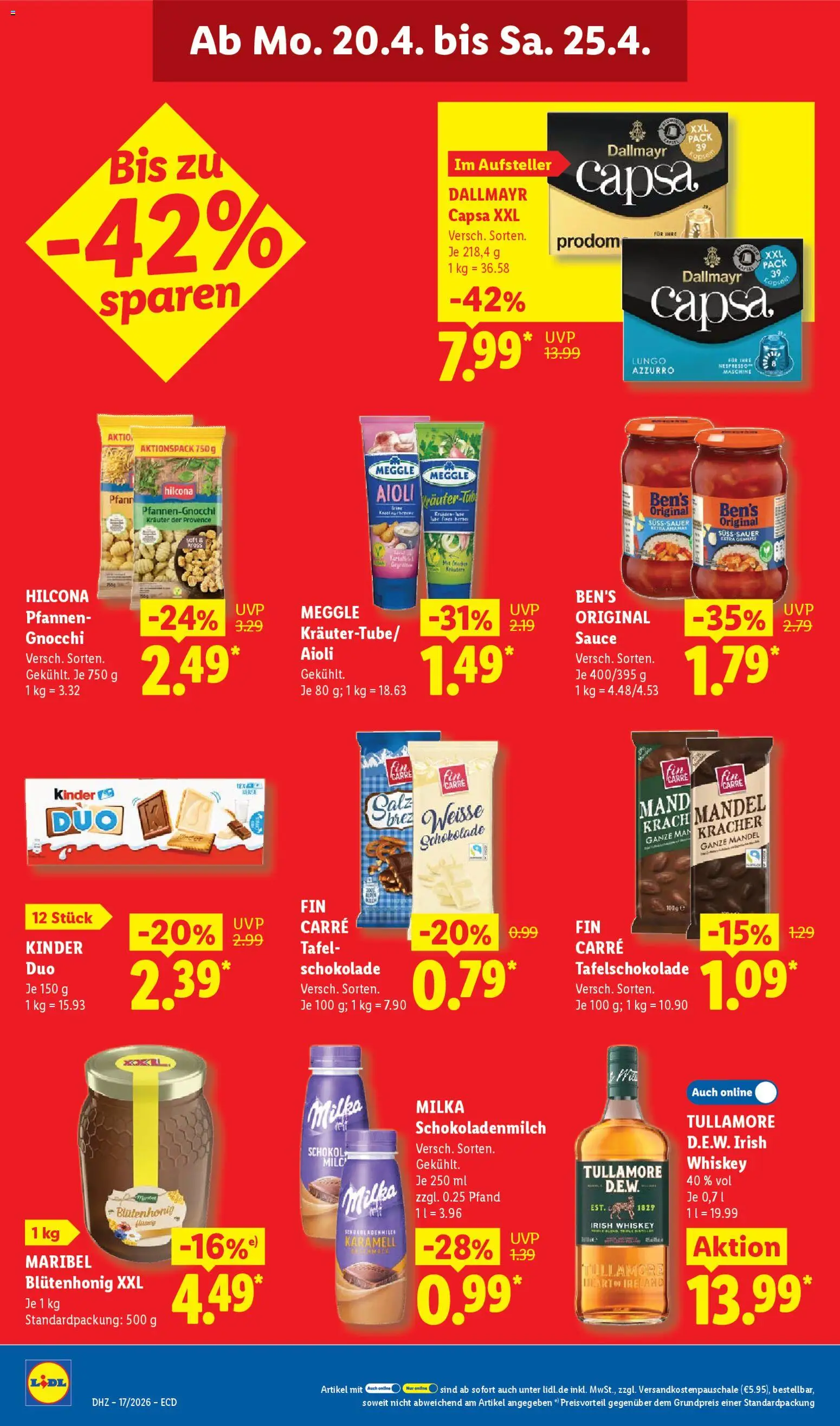 Lidl Německo leták od 20.04.2026 | Strana: 18 | Produkty: Whiskey, Milka, Gnocchi, Kinder