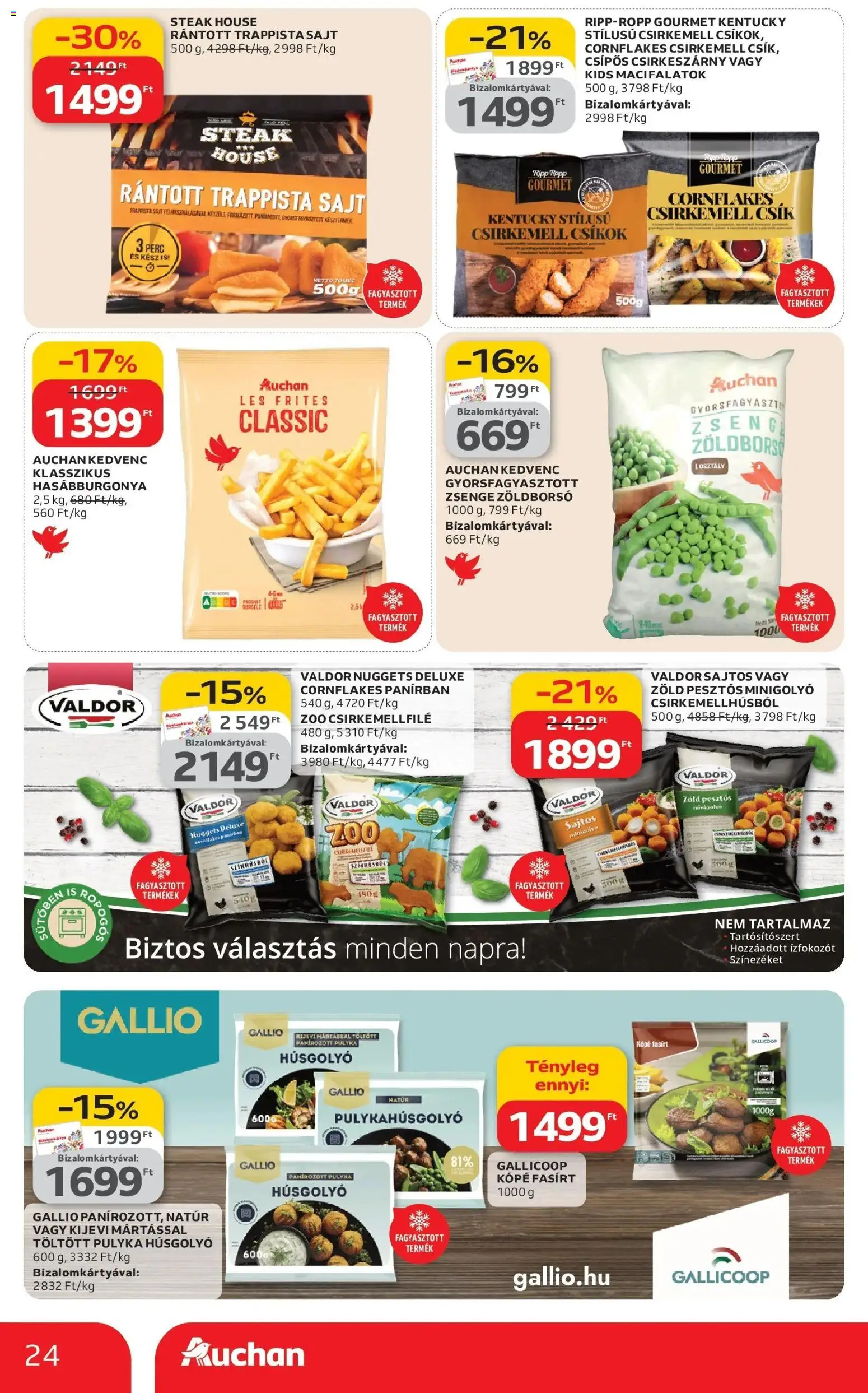 Auchan akciós ujság - amely érvényes a következő dátumtól: 12.03.2026 | Oldal: 24 | Termékek: Nuggets, Sajt, Hasábburgonya, Trappista sajt