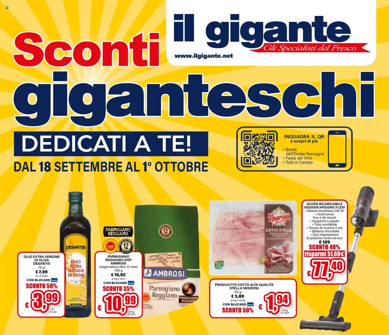 Volantino Il Gigante del 18.09.2025 | Pagina: 1 | Prodotti: Olio, Prosciutto, Olio extra vergine, Batteria