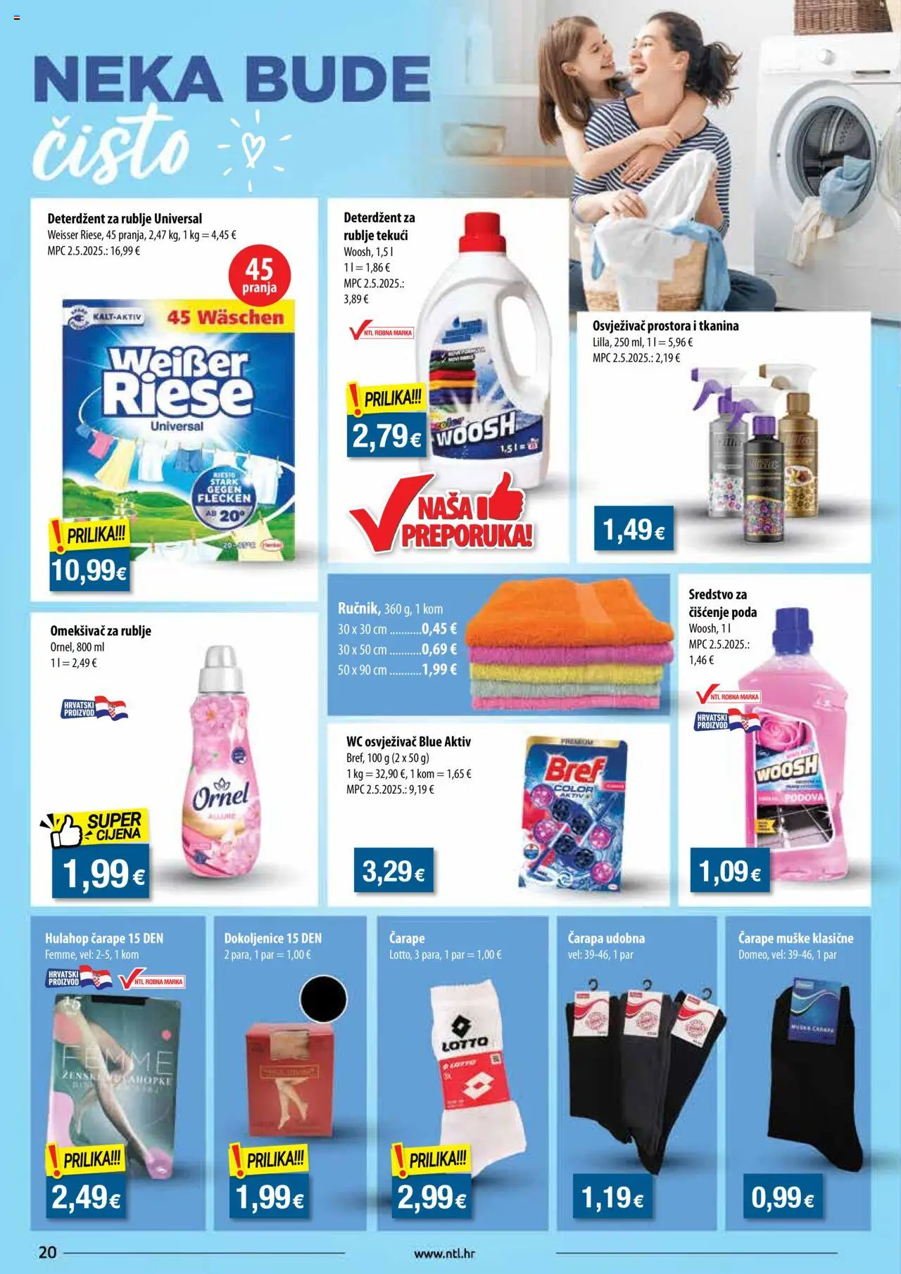 NTL katalog | vrijedi od 01.10.2025 | Stranica: 20 | Proizvodi: Omekšivač, Deterdžent, Čarape, Osvježivač prostora