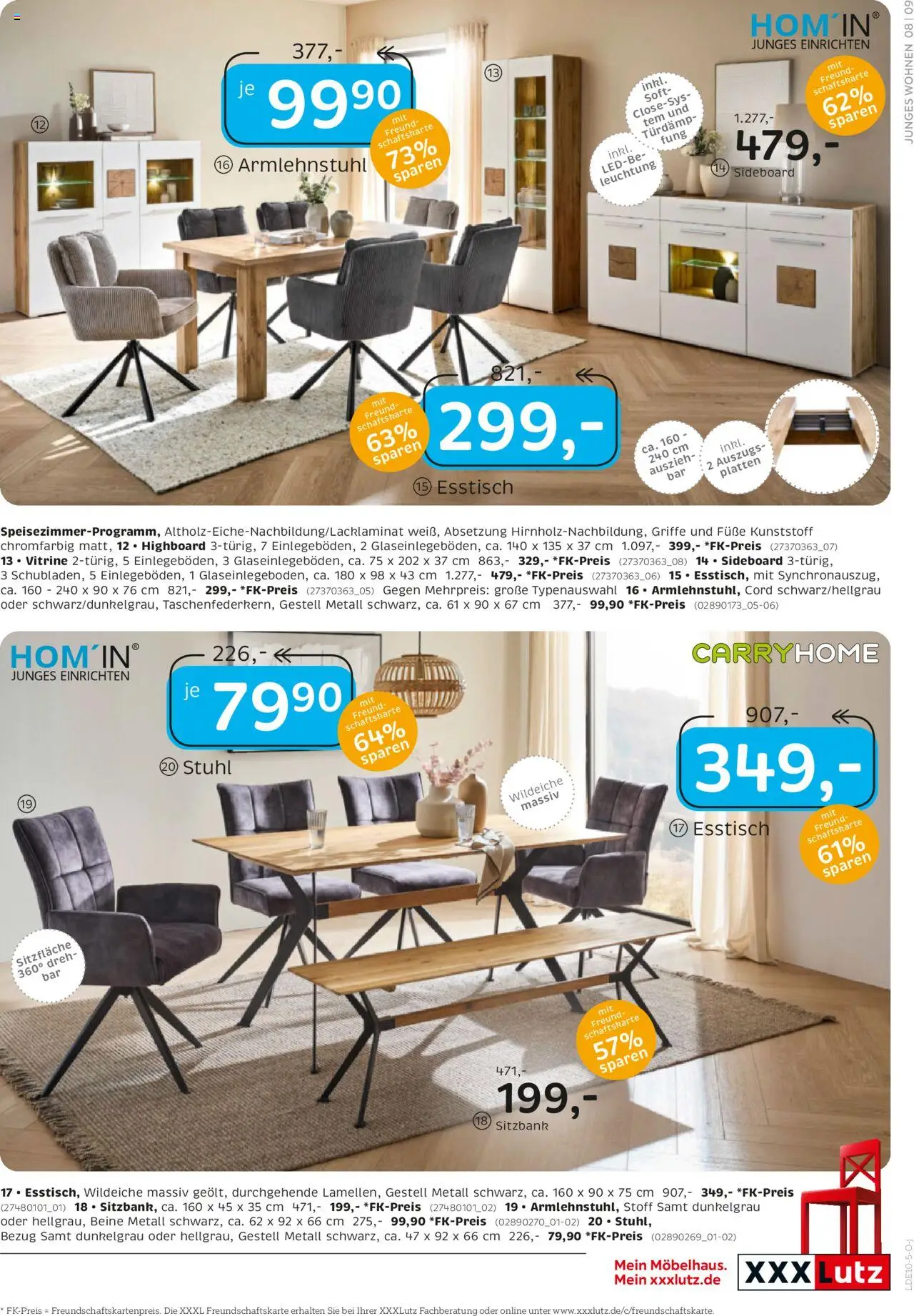 XXXL Lutz Junges Wohnen – gültig ab 29.09.2025 | Seite: 9 | Produkte: Sideboard, HIghboard, Sitzbank, Stuhl