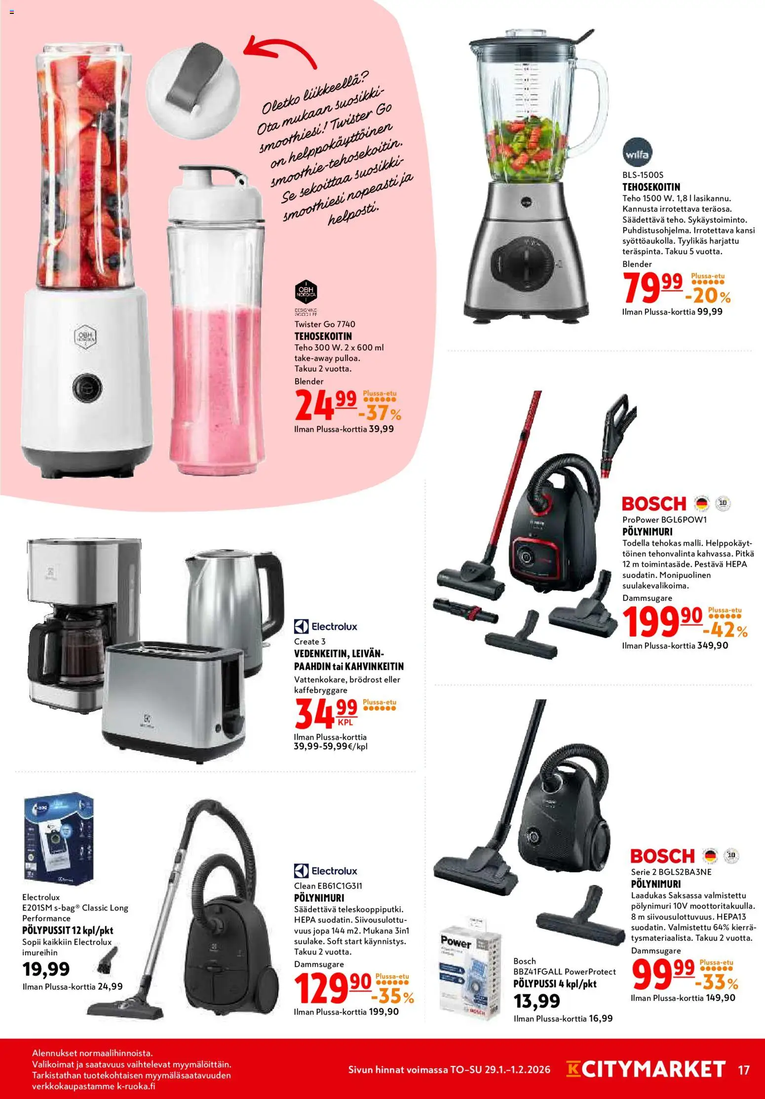 K-Citymarket tarjoukset – voimassa 29.11.2026 alkaen | Sivu: 17 | Tuotteet: Kahvinkeitin, Kansi, Tehosekoitin