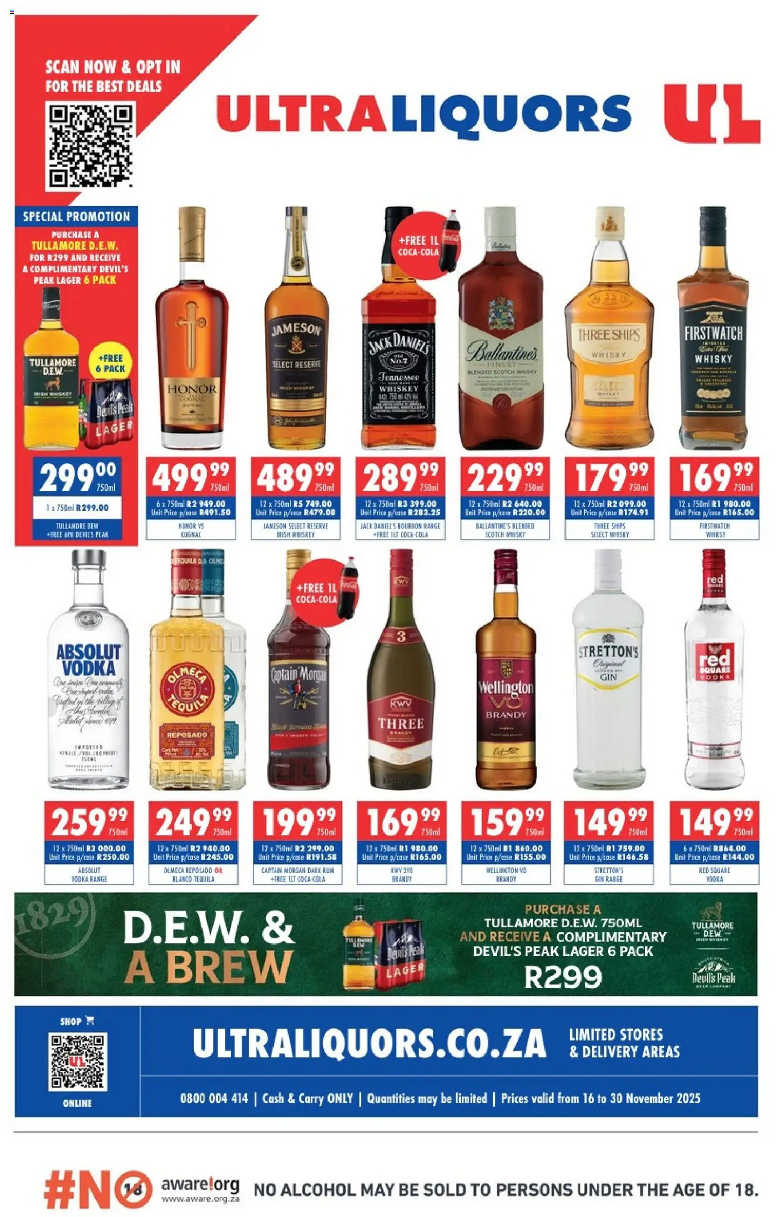 New Ultra Liquors catalogue – valid from 16.11.2025 | Page: 1 | Products: Bourbon, Gin, Whiskey, Ensalada de quino