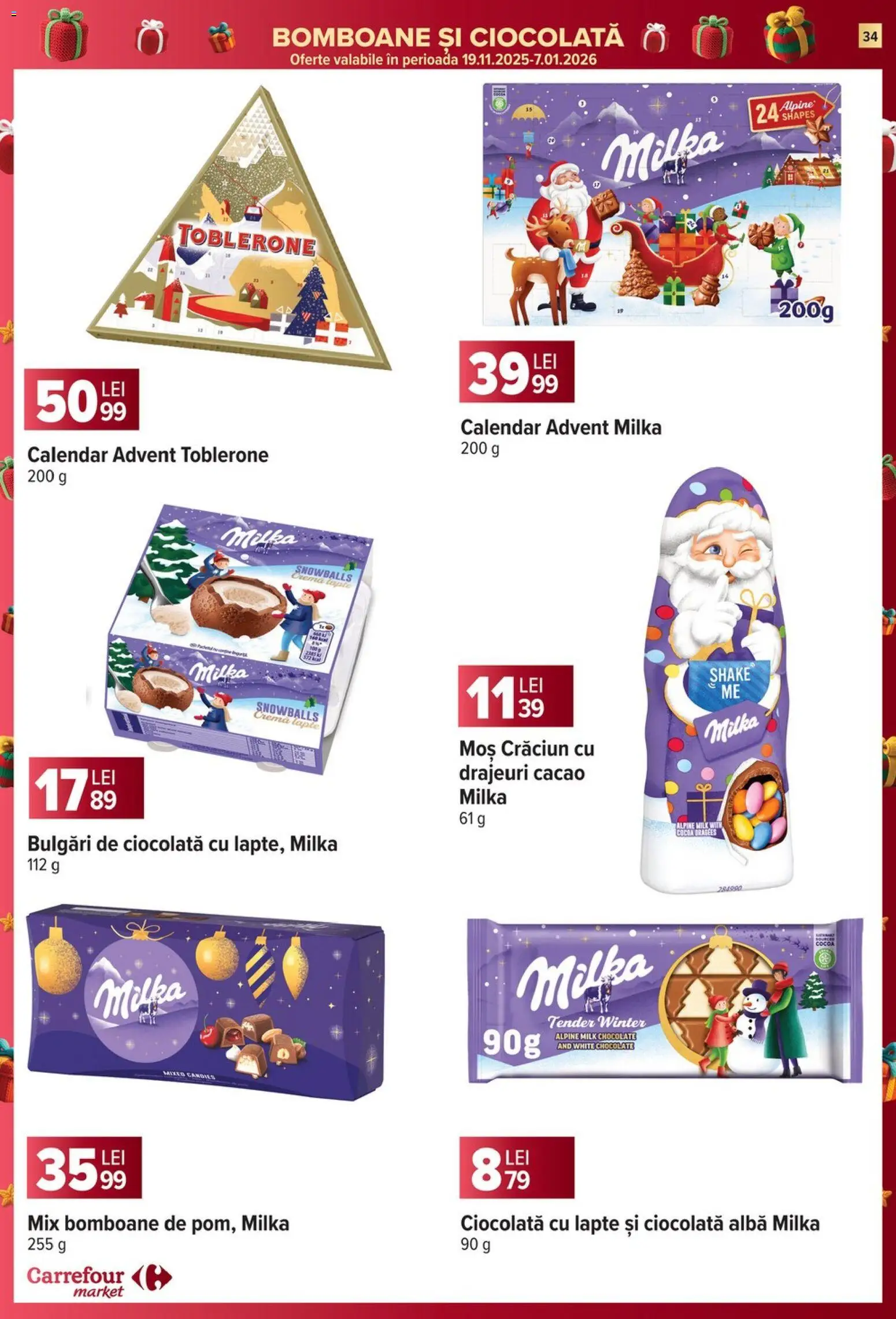 Noul catalog Carrefour – valabil de la 17.12.2025 | Pagină: 34 | Produse: Cremă, Ciocolată, Bomboane, Shake