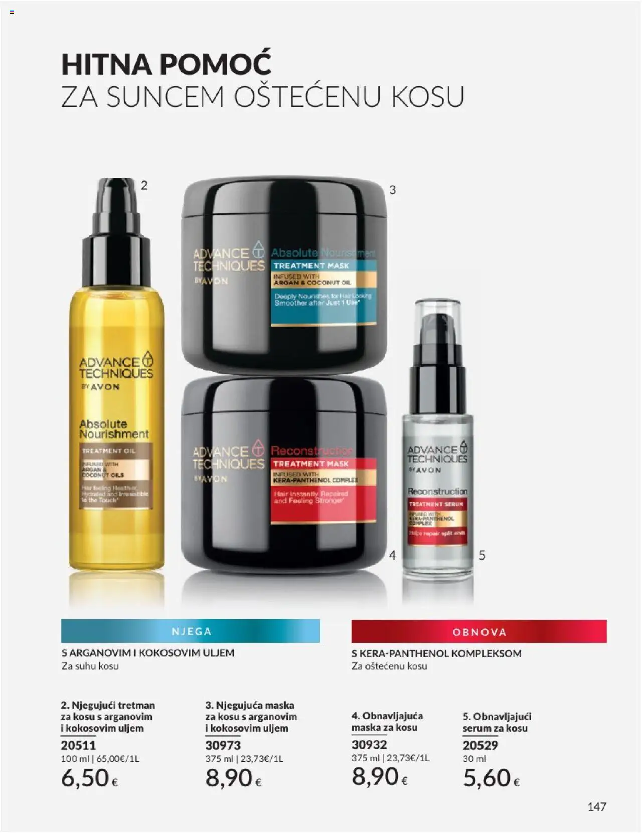 Avon katalog | vrijedi od 01.08.2025 | Stranica: 147 | Proizvodi: Serum za kosu, Maska za kosu, Maska