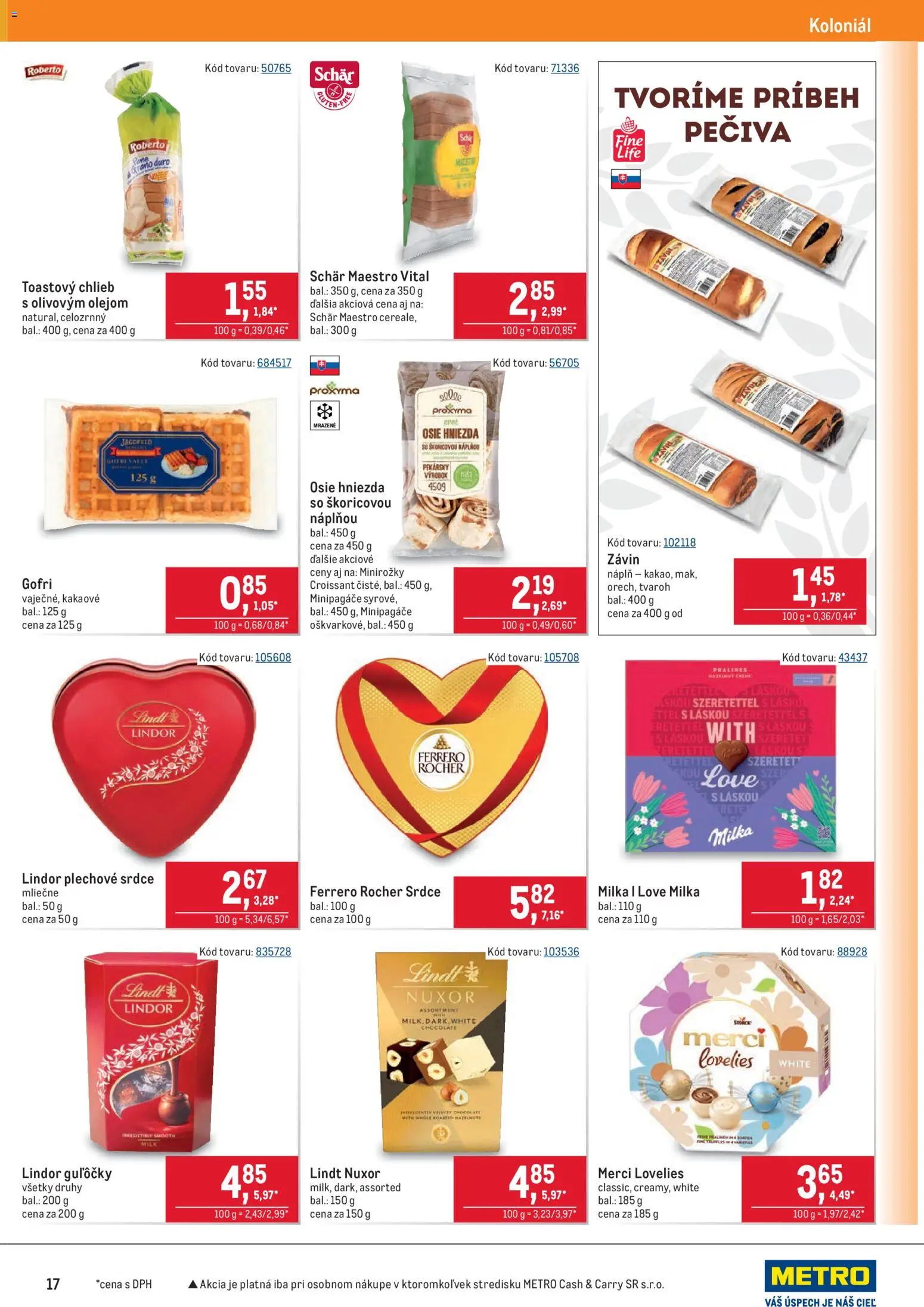 Nové Metro akcie – leták je platný od 28.01.2026 | Strana: 17 | Produkty: Chlieb, Lindor, Lindt, Merci