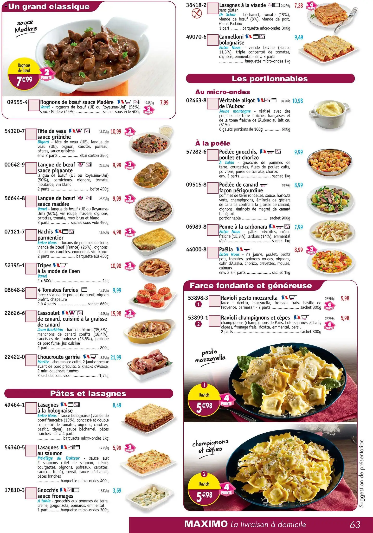 {H1} | Page: 63 | Produits: Parmesan, Mozzarella, Sauce bolognaise, Vin
