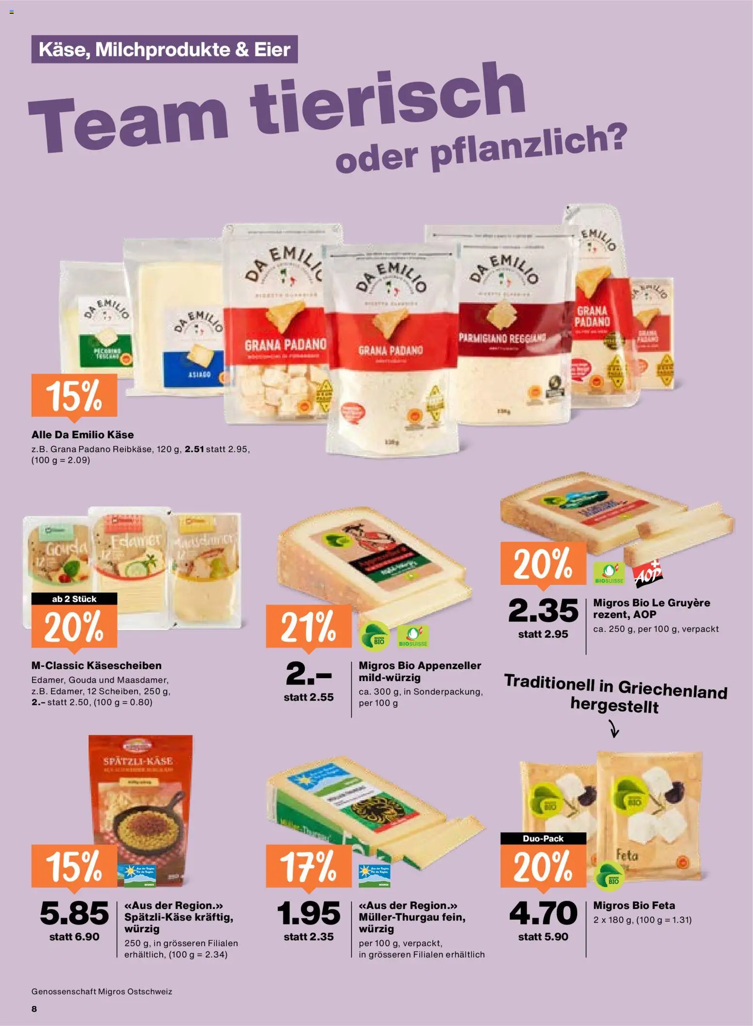 Migros aktionen – gültig ab 03.03.2026 | Seite: 8 | Produkte: Feta, Gouda, Käse, Eier