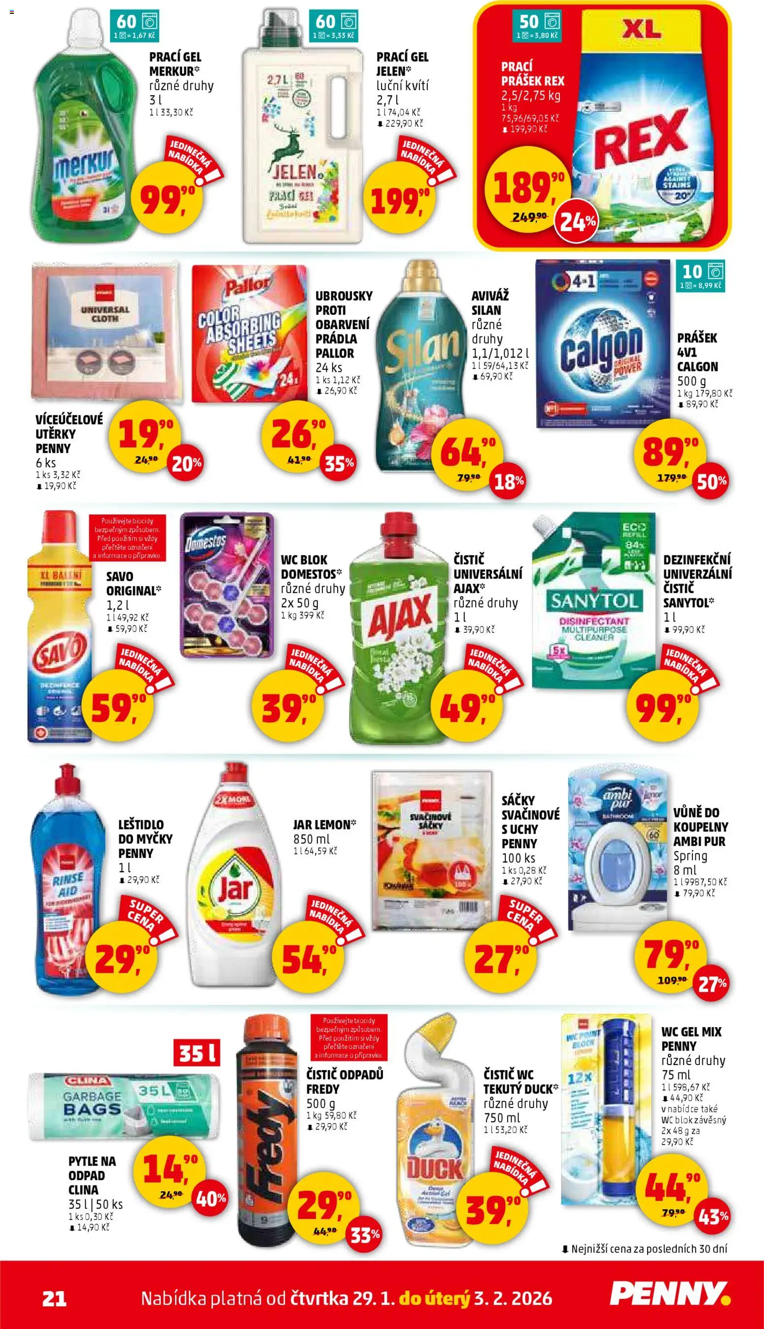 Penny Market leták - Čtvrtečník od 29.01.2026 | Strana: 21 | Produkty: Utěrky, Čistič odpadů, Calgon, Sanytol