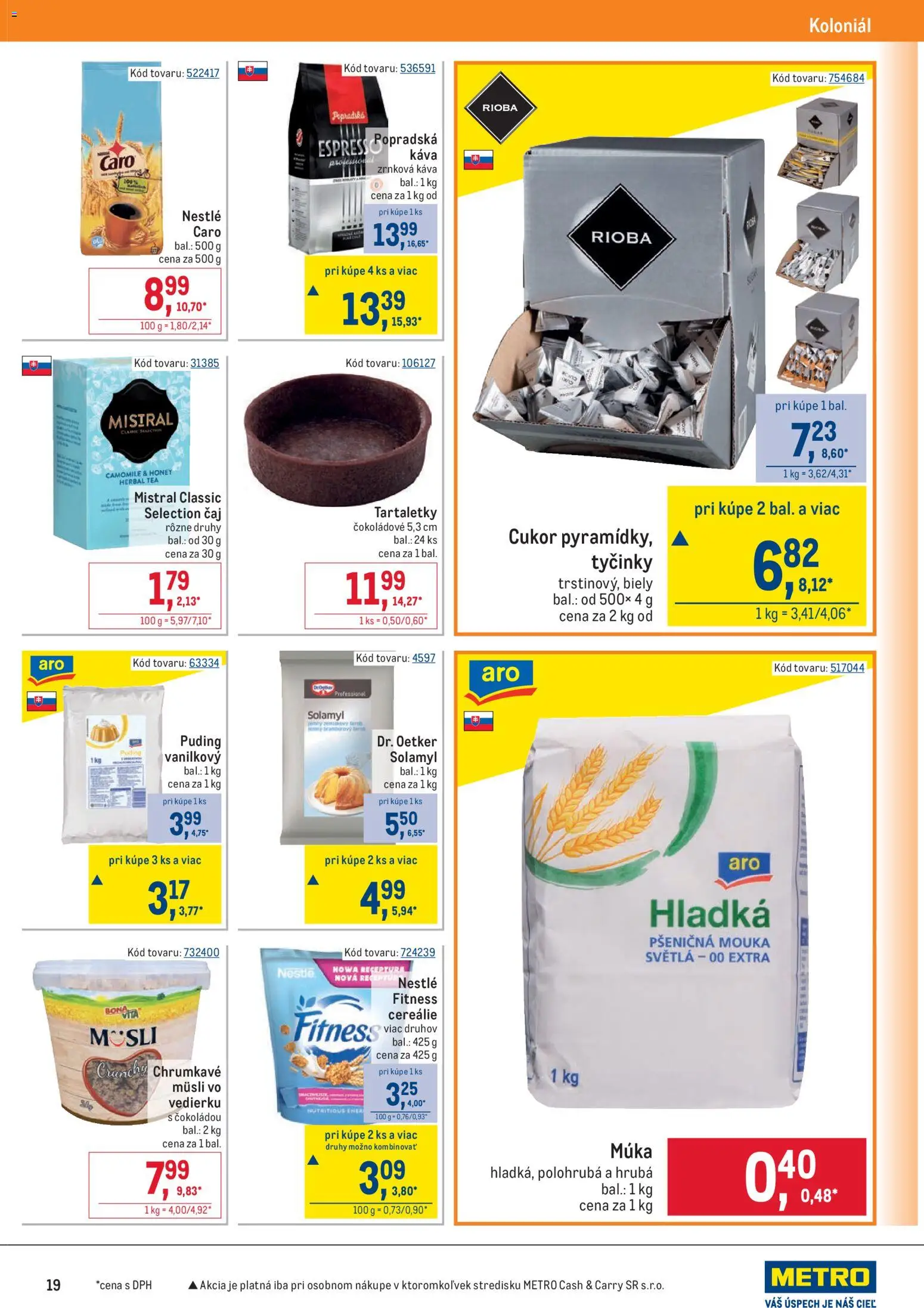 Nové Metro akcie – leták je platný od 25.03.2026 | Strana: 19 | Produkty: Puding, Cukor, Cereálie, Svetlá