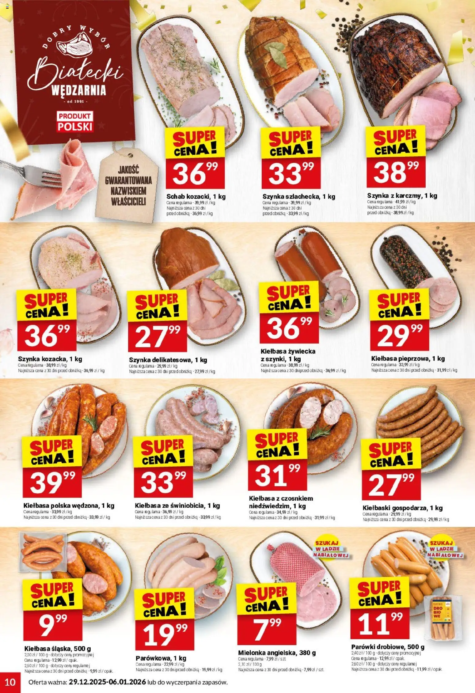 Twój Market Gazetka od 29.12.2025 | Strona: 10 | Produkty: Kiełbasa, Parówki, Kiełbaski, Szynka